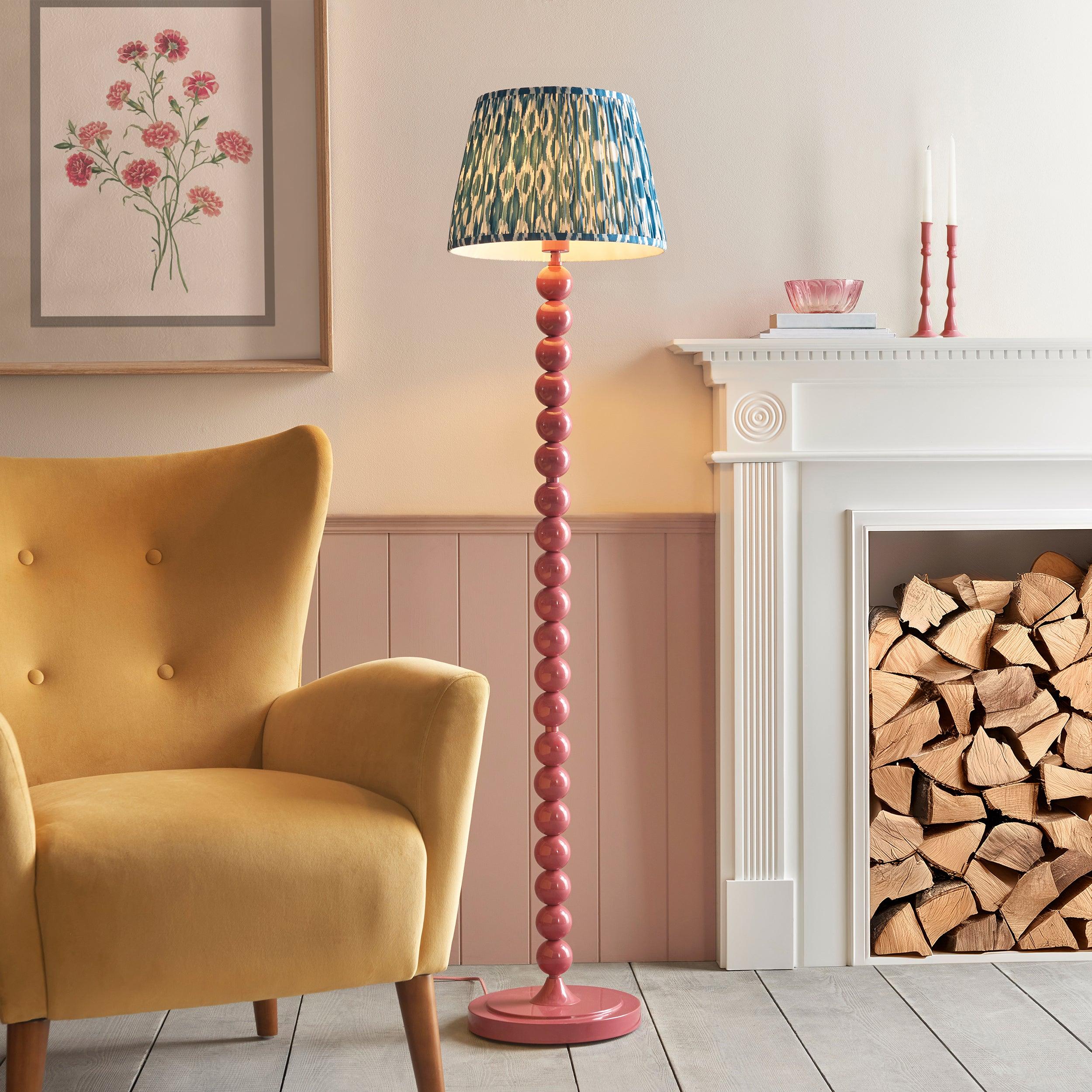 Higgledy Pink Floor Lamp & Ikat 35cm Marlin Blue Shade