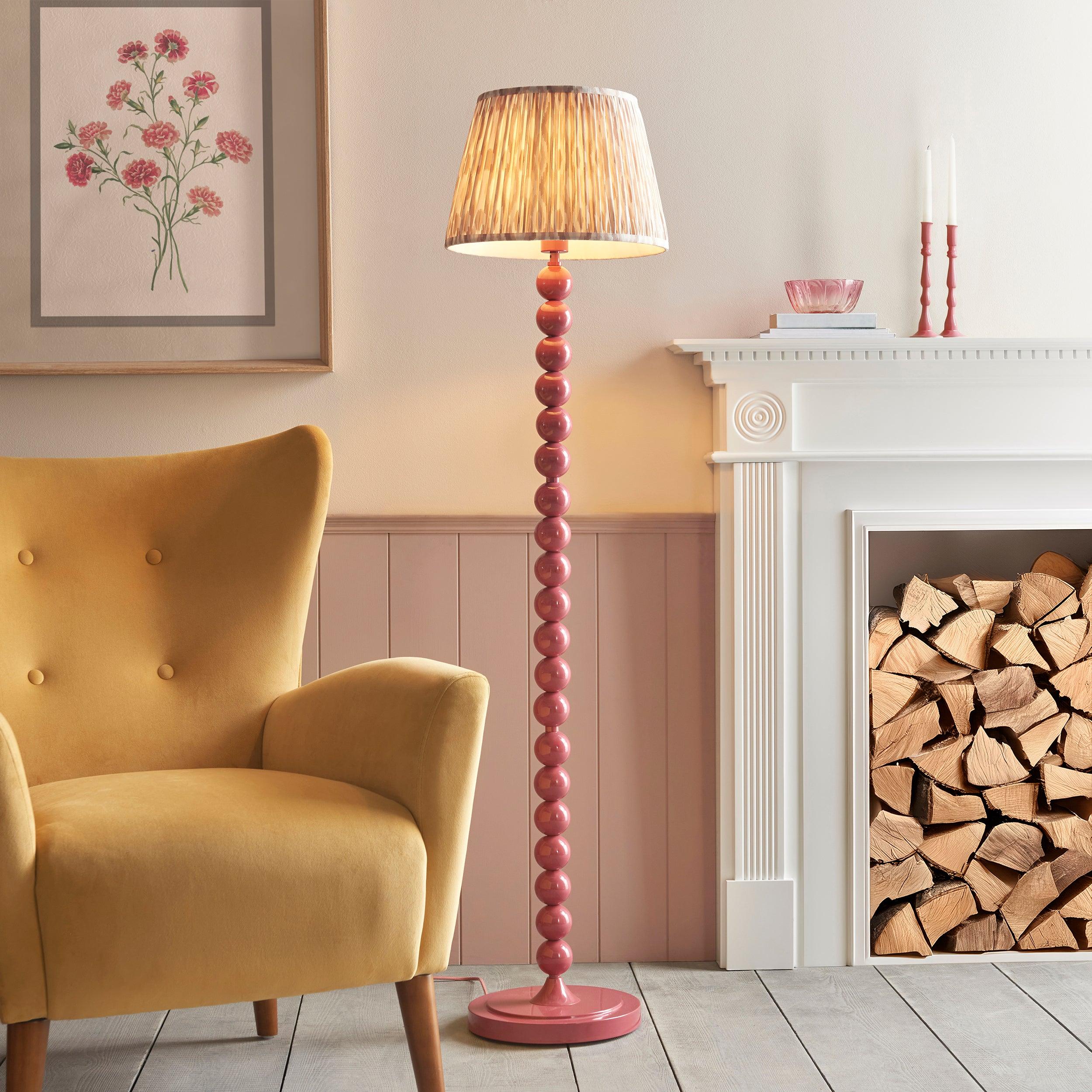 Higgledy Pink Floor Lamp & Ikat 35cm Neutral Shade