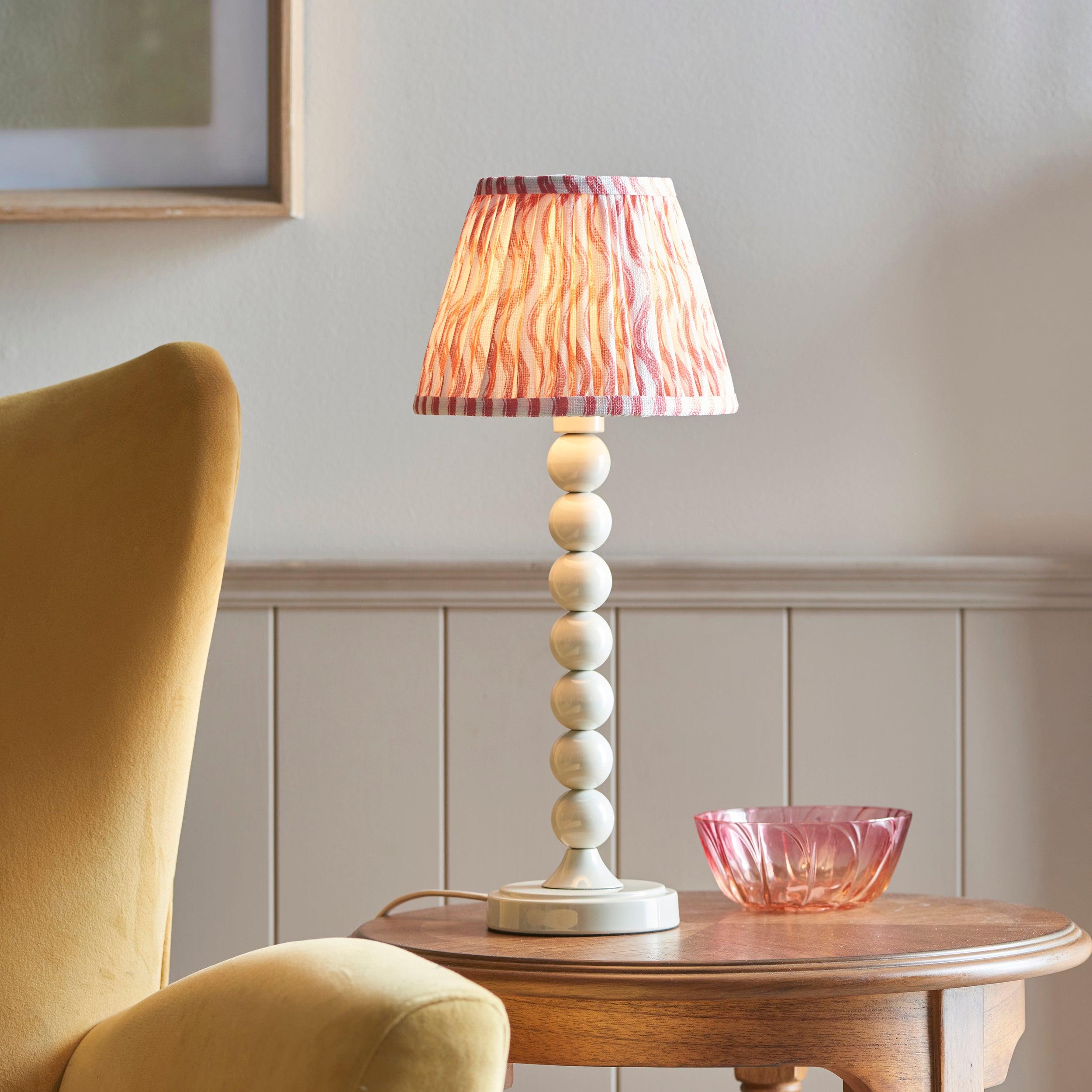 Higgledy White Table Lamp & Ripple 20cm Coral Pink Shade