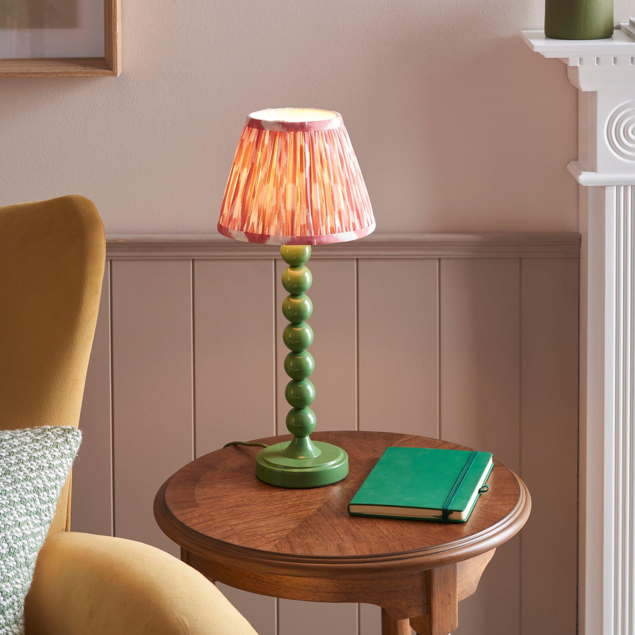 Higgledy Green Table Lamp & Ikat 20cm Coral Pink Shade