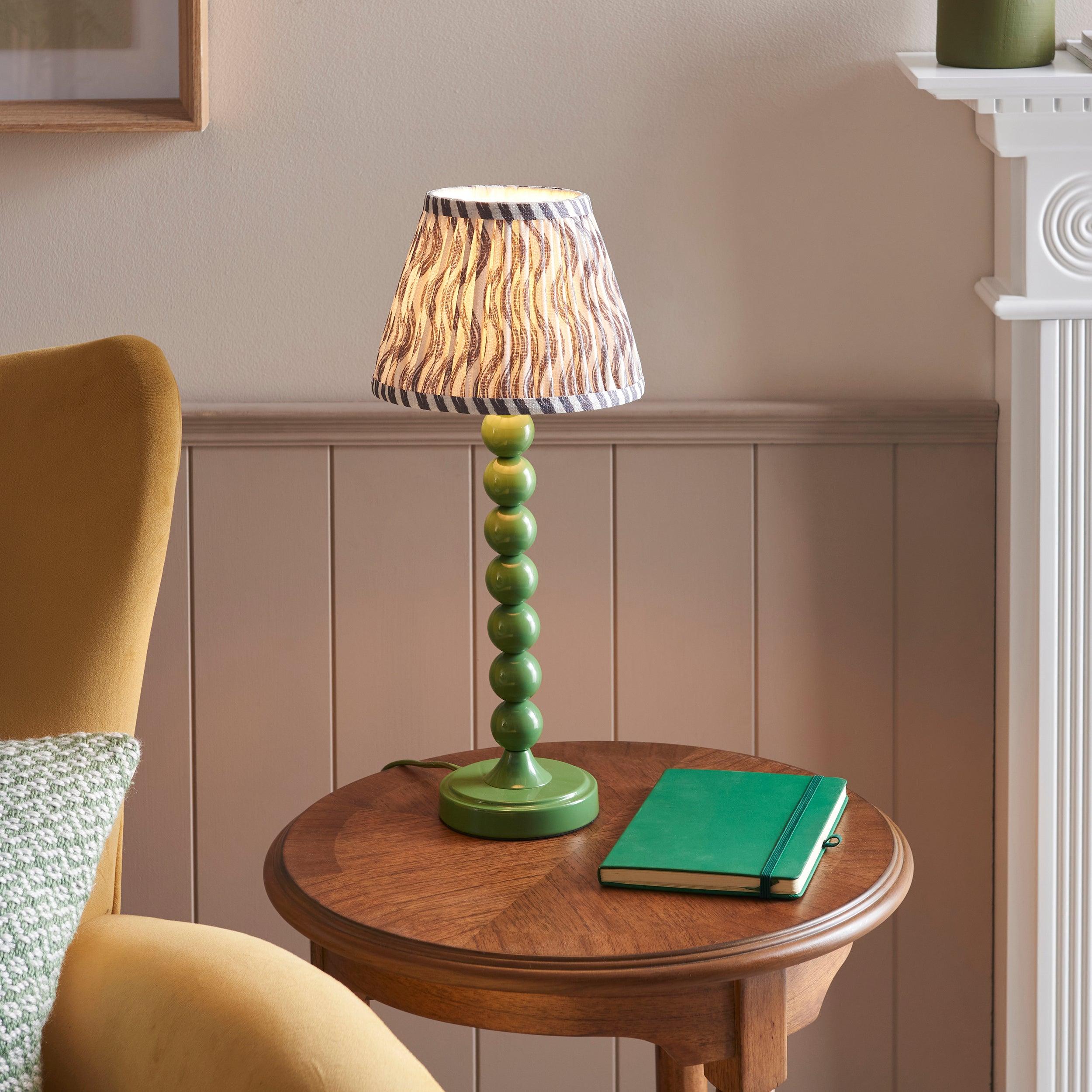 Higgledy Green Table Lamp & Ripple 20cm Pearl Grey Shade
