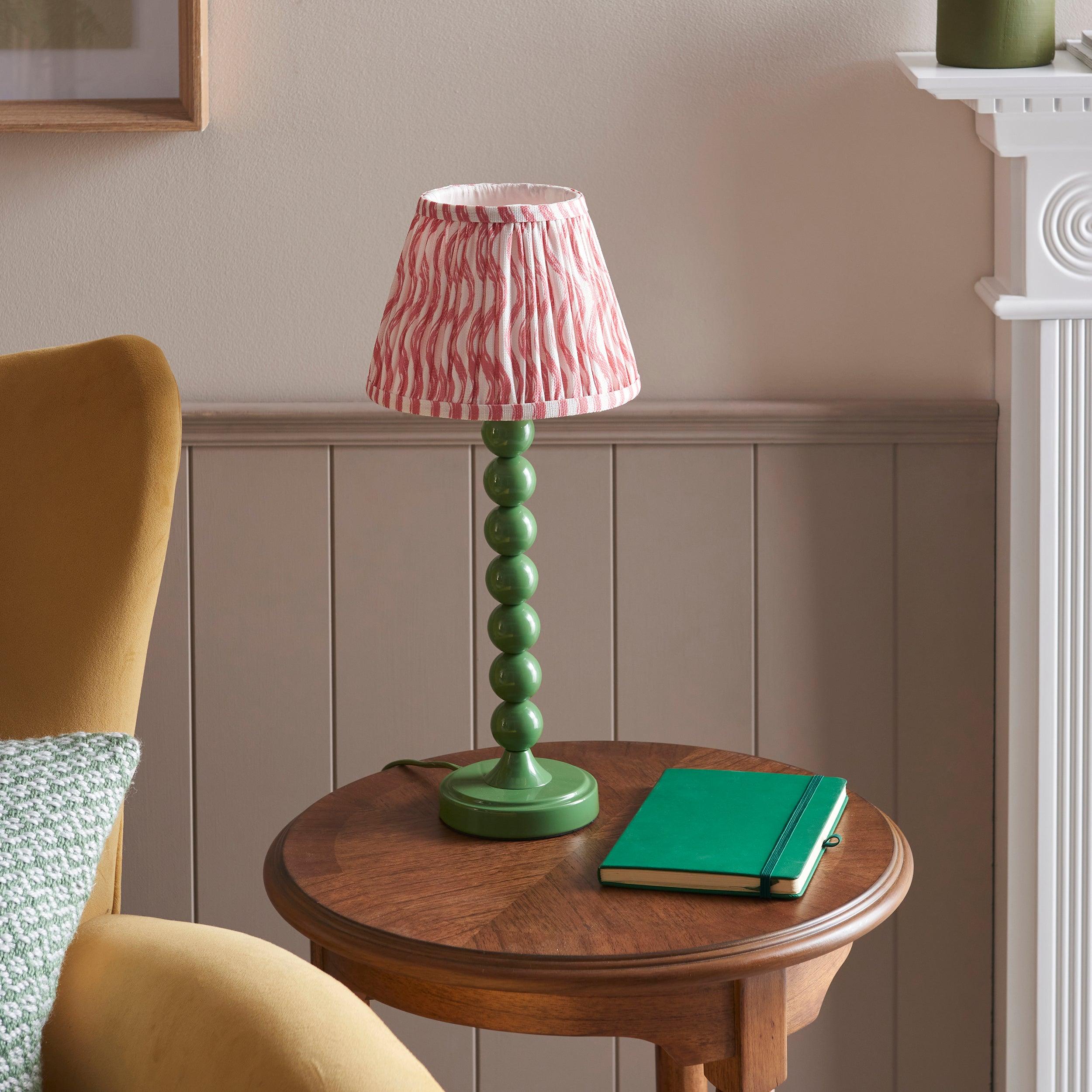 Higgledy Green Table Lamp & Ripple 20cm Coral Pink Shade