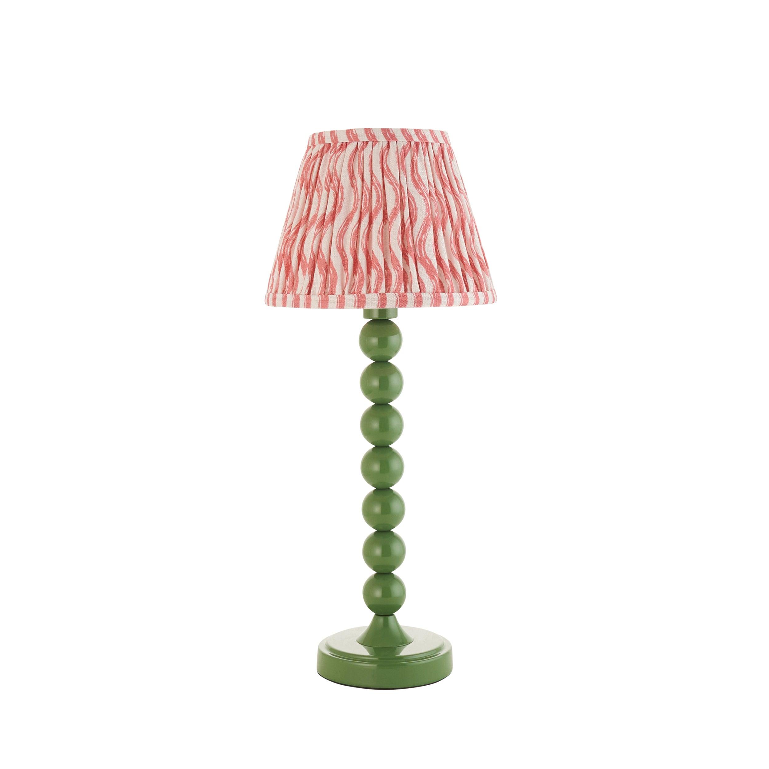Higgledy Green Table Lamp & Ripple 20cm Coral Pink Shade