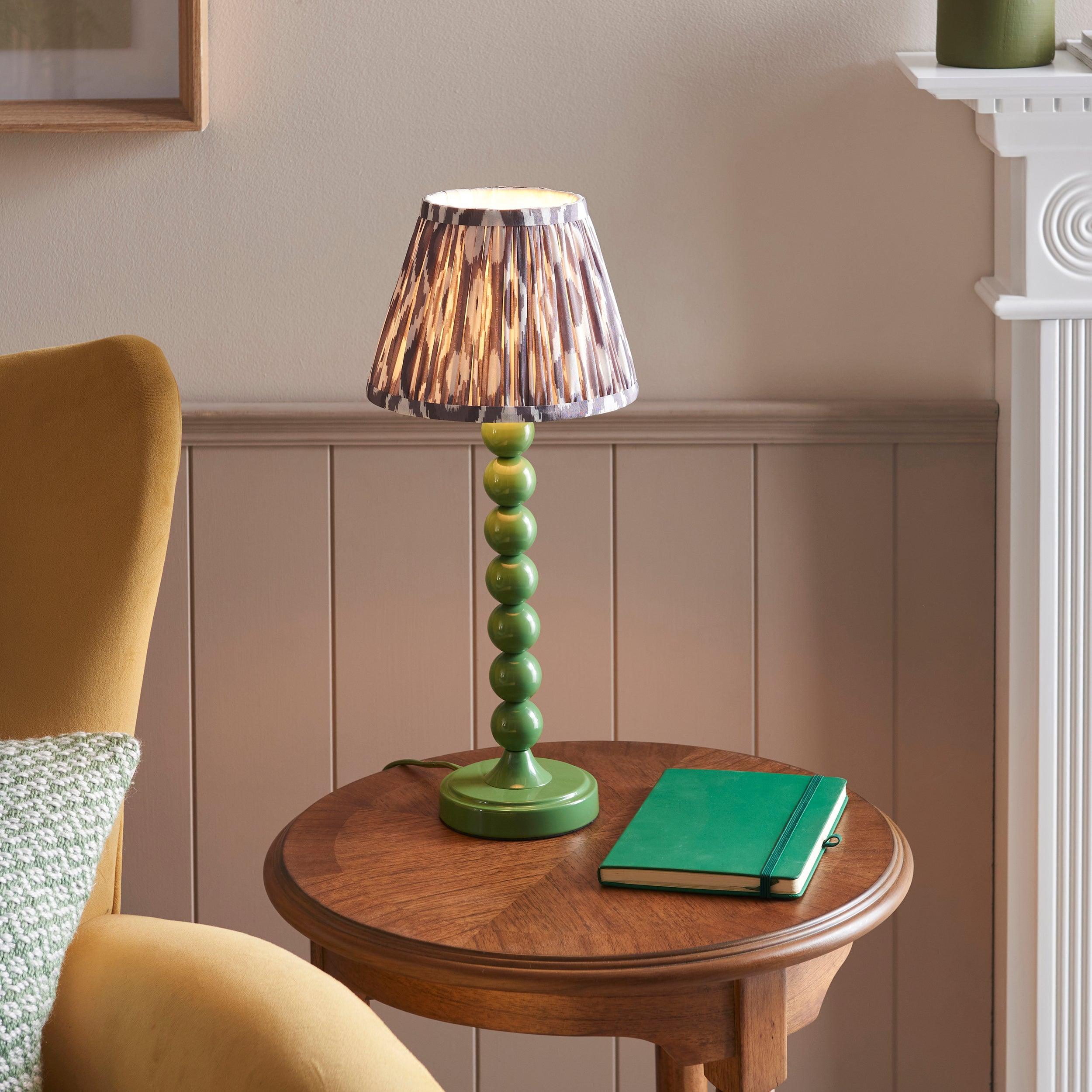 Higgledy Green Table Lamp & Ikat 20cm Pearl Grey Shade