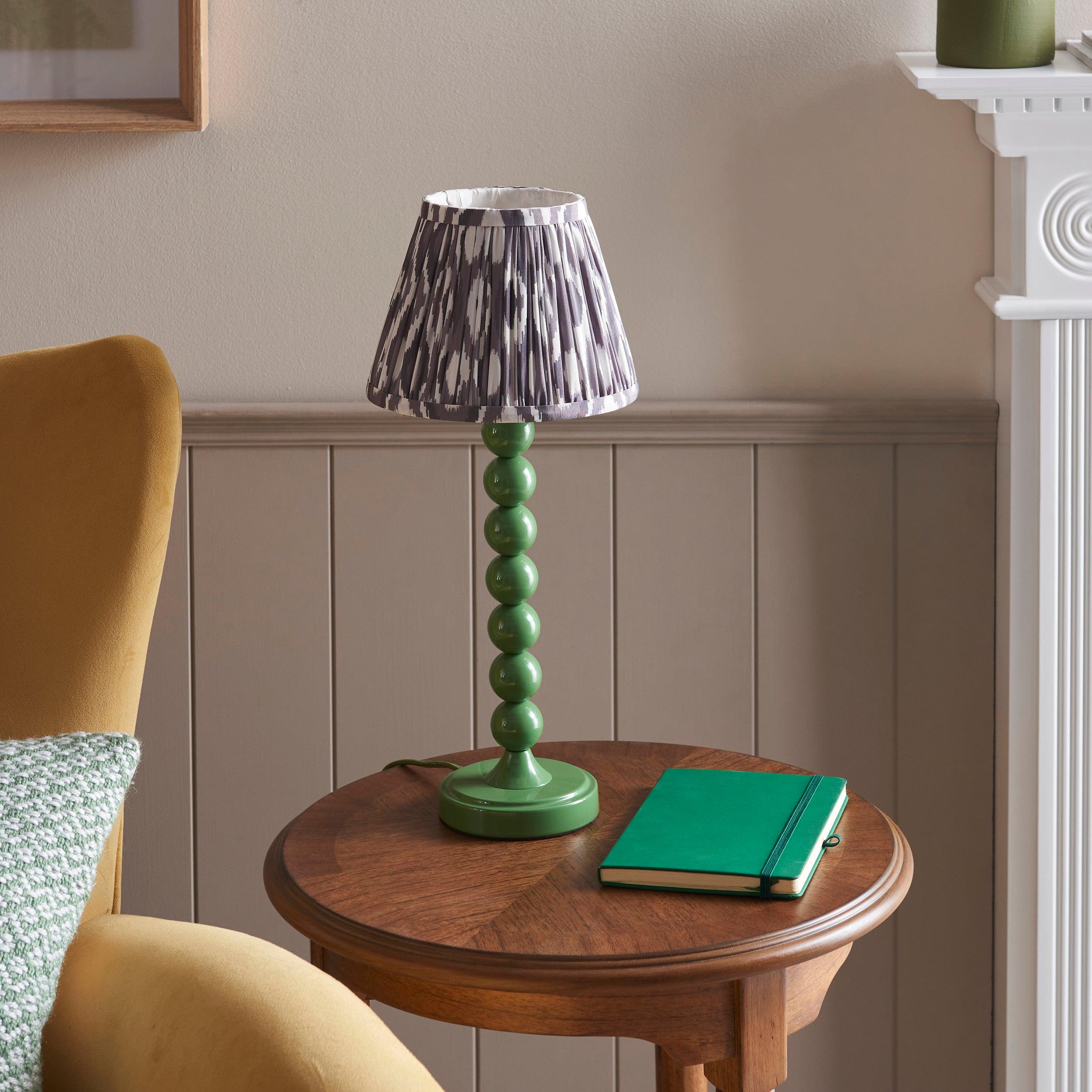 Higgledy Green Table Lamp & Ikat 20cm Pearl Grey Shade