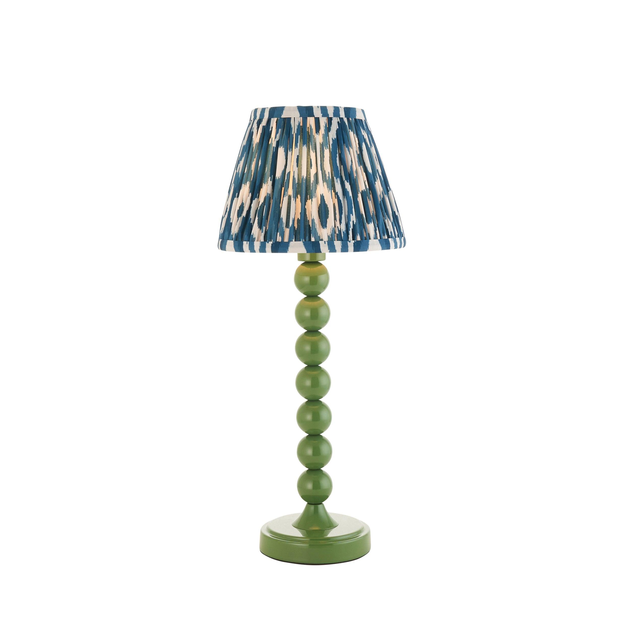 Higgledy Green Table Lamp & Ikat 20cm Marlin Blue Shade