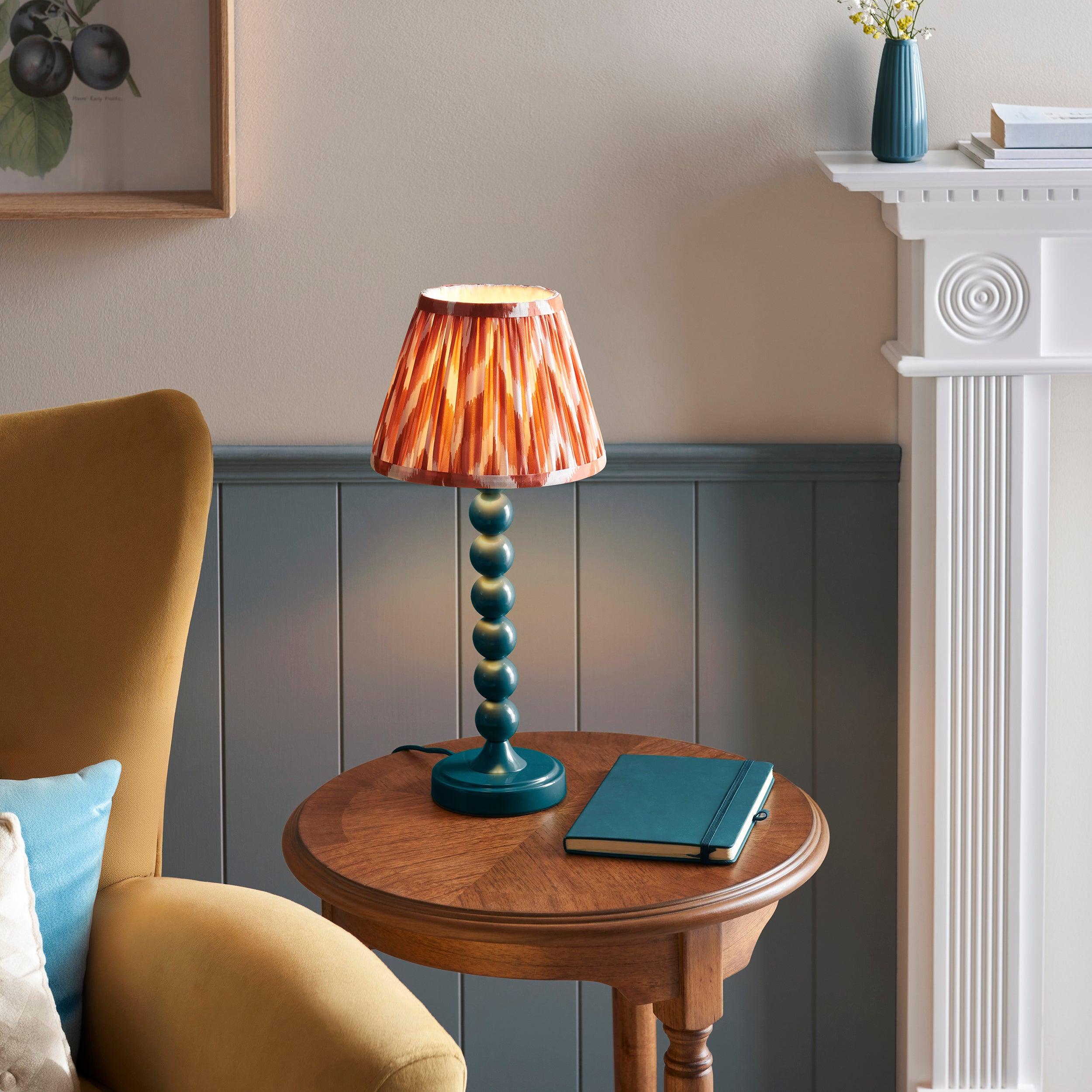Higgledy Blue Table Lamp & Zigzag 20cm Apricot Orange Shade