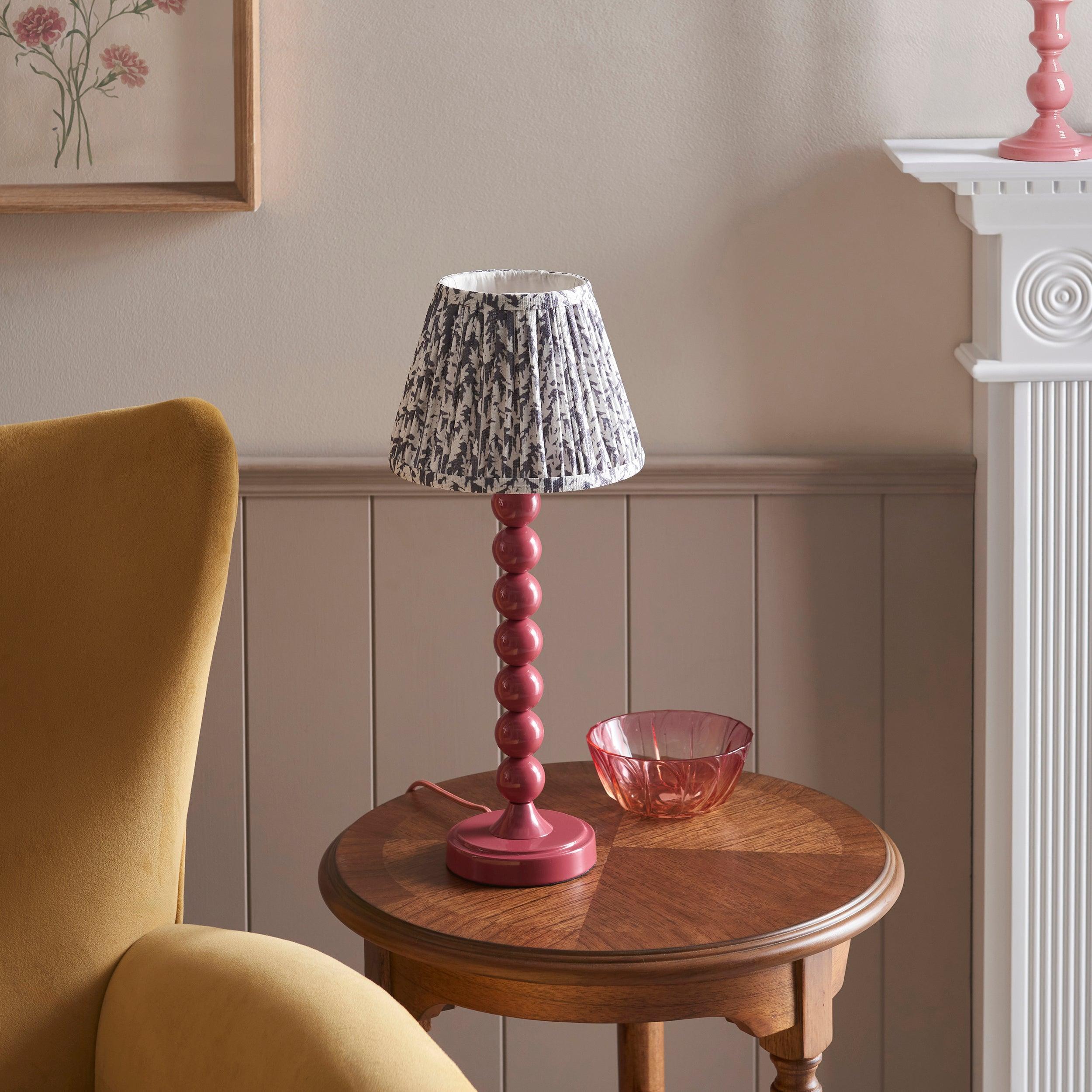 Higgledy Pink Table Lamp & Leaf 20cm Pearl Grey Shade