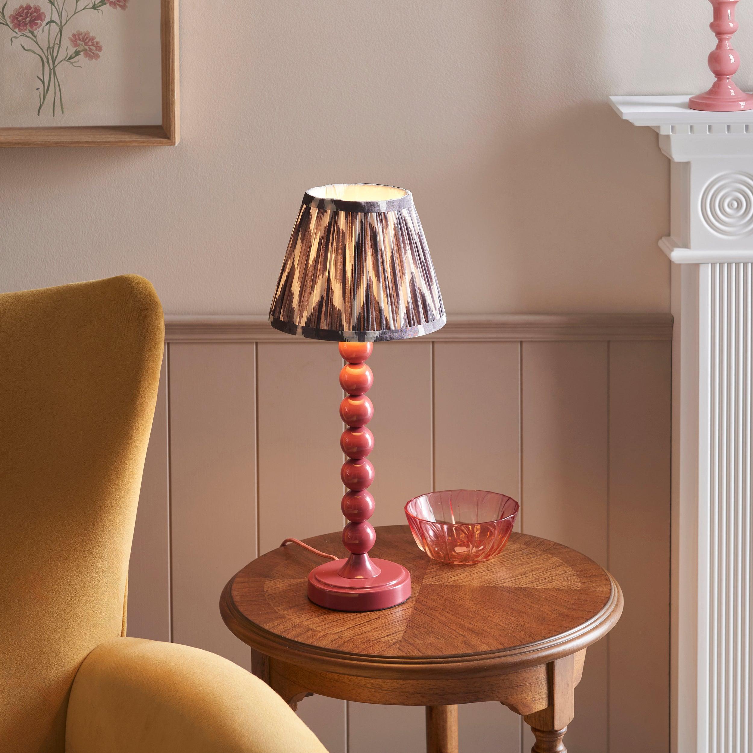 Higgledy Pink Table Lamp & Zigzag 20cm Pearl Grey Shade