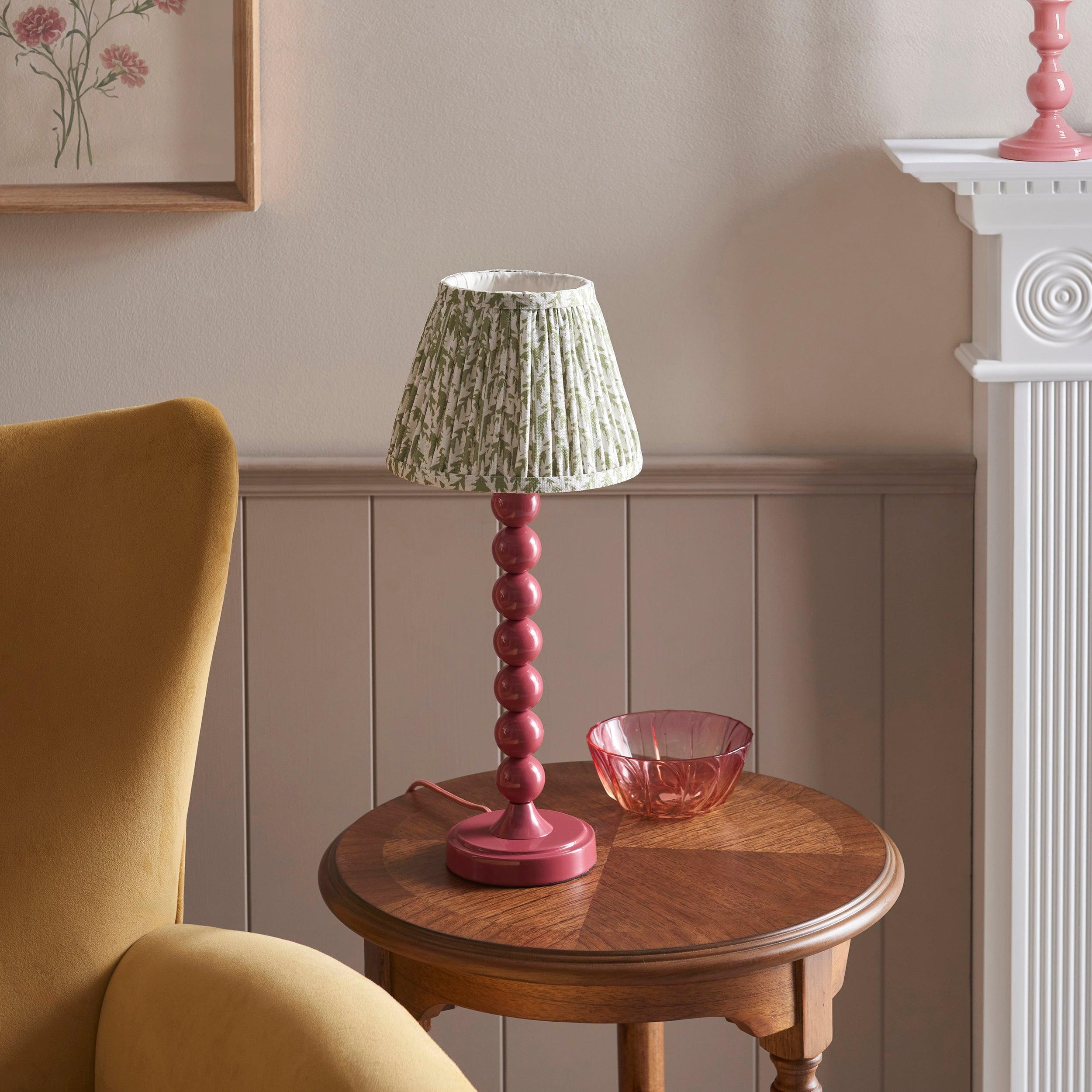 Higgledy Pink Table Lamp & Leaf 20cm Herb Garden Green Shade