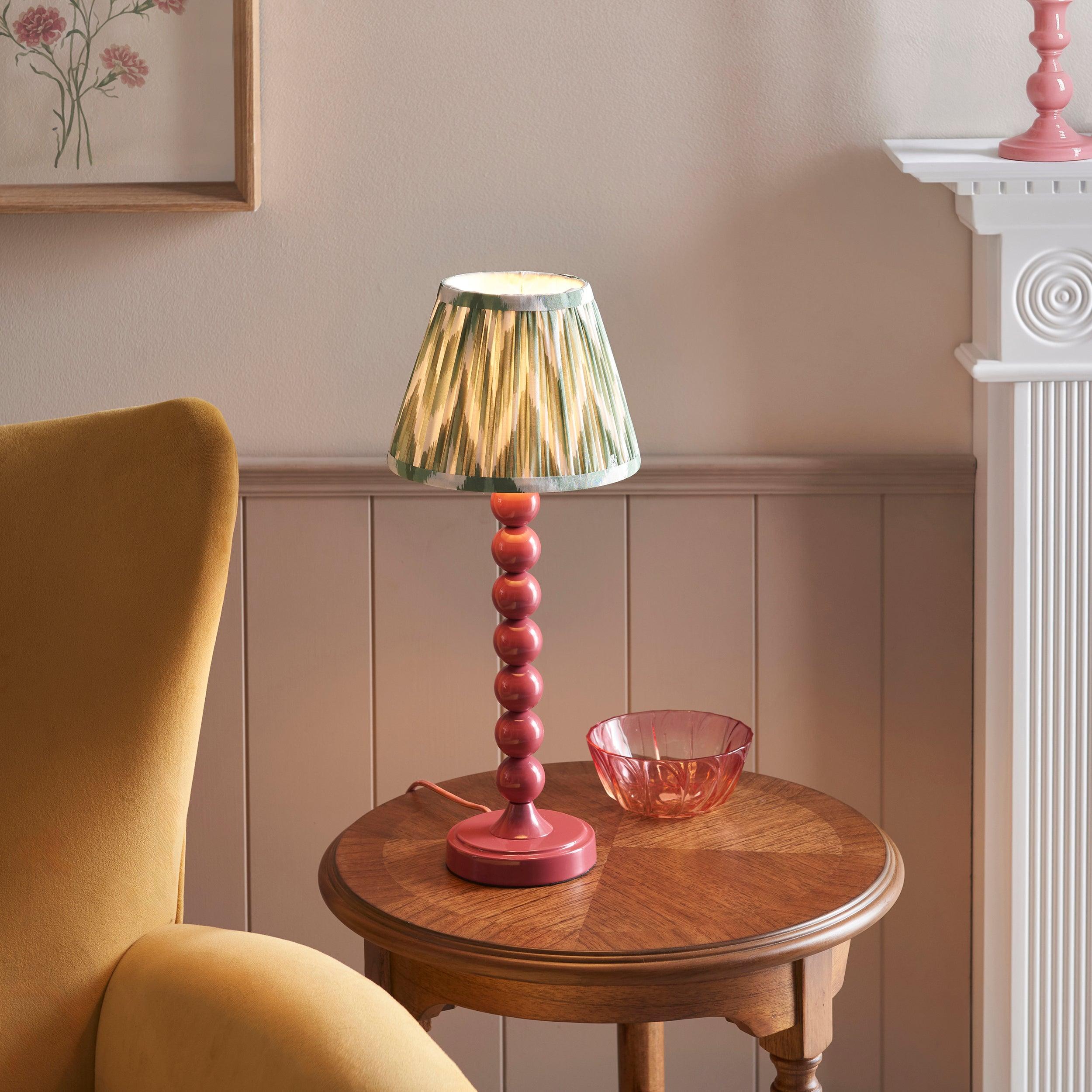 Higgledy Pink Table Lamp & Zigzag 20cm Cotswold Green Shade