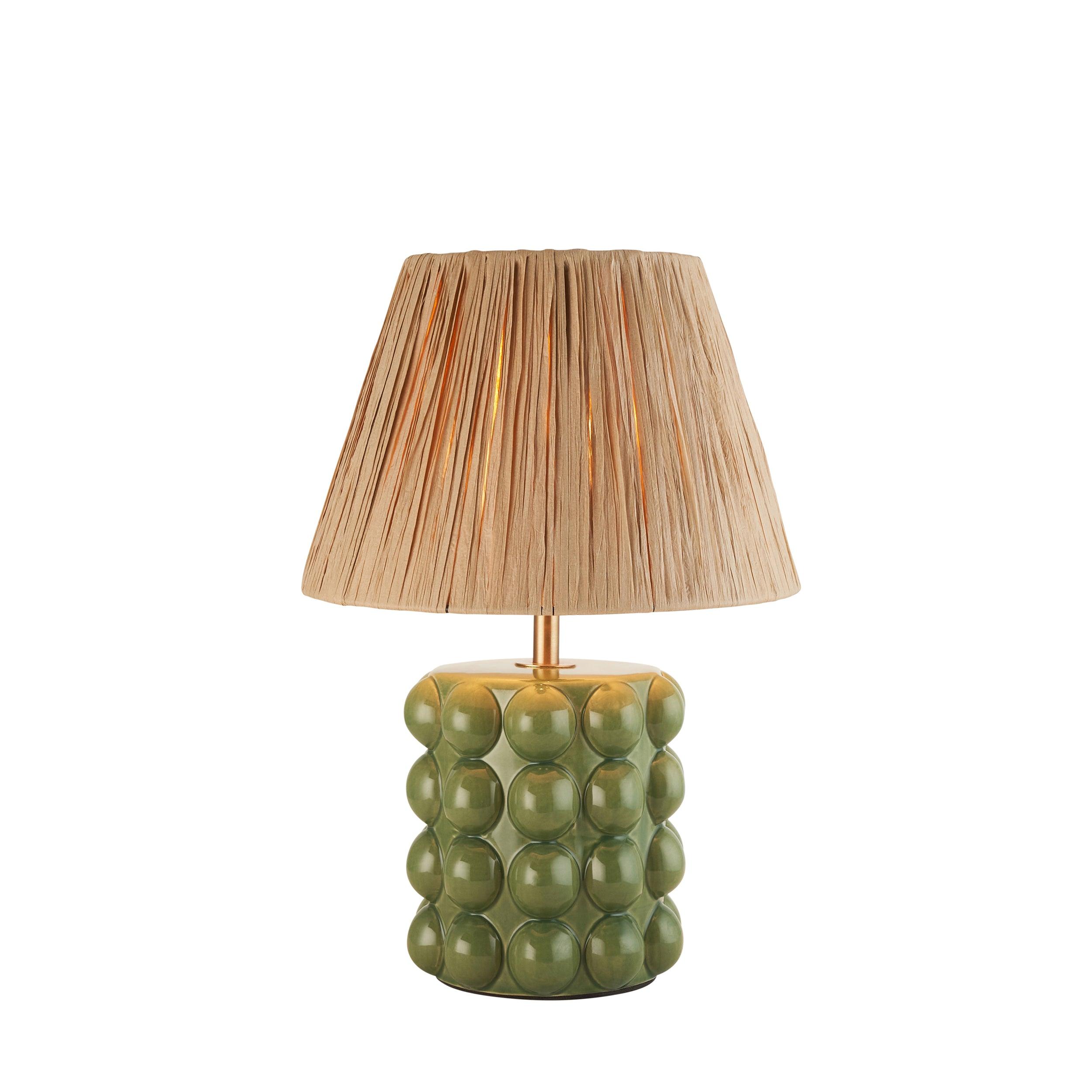 Bobble Green Table Lamp & 24cm Natural Raffia Shade