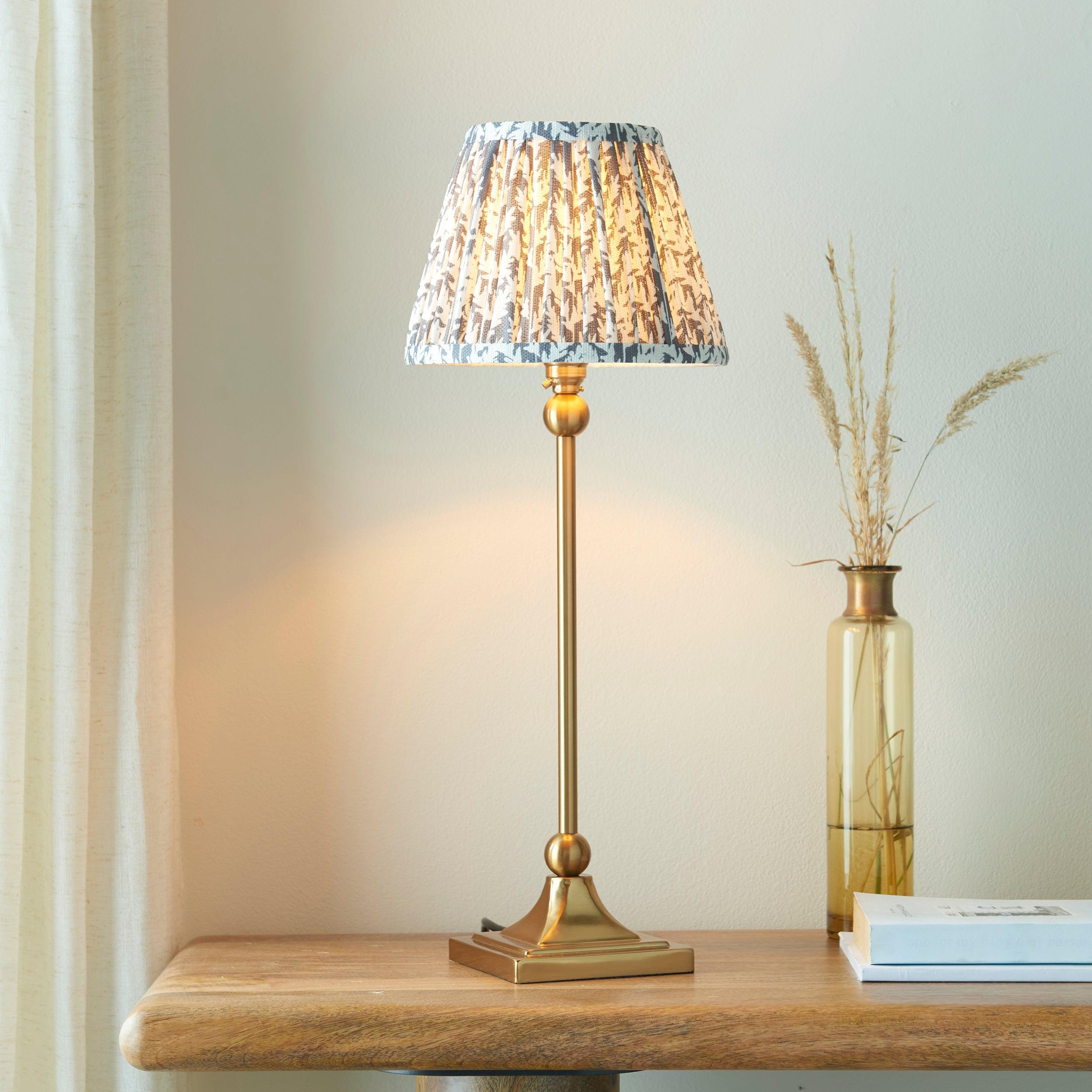 Santiago Small Brass Table Lamp With Grey Leaf Shade