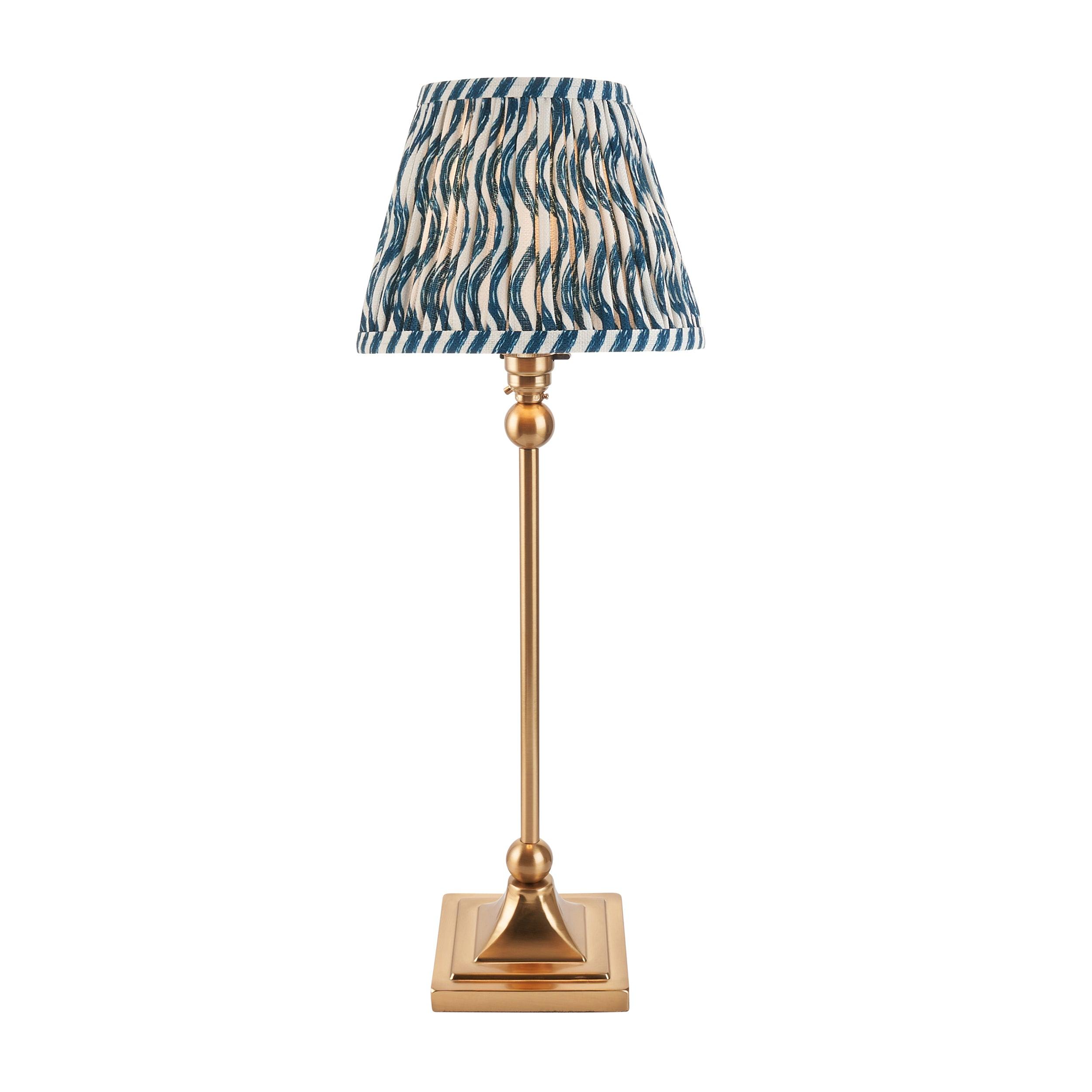 Santiago Small Brass Table Lamp With Blue Ripple Shade