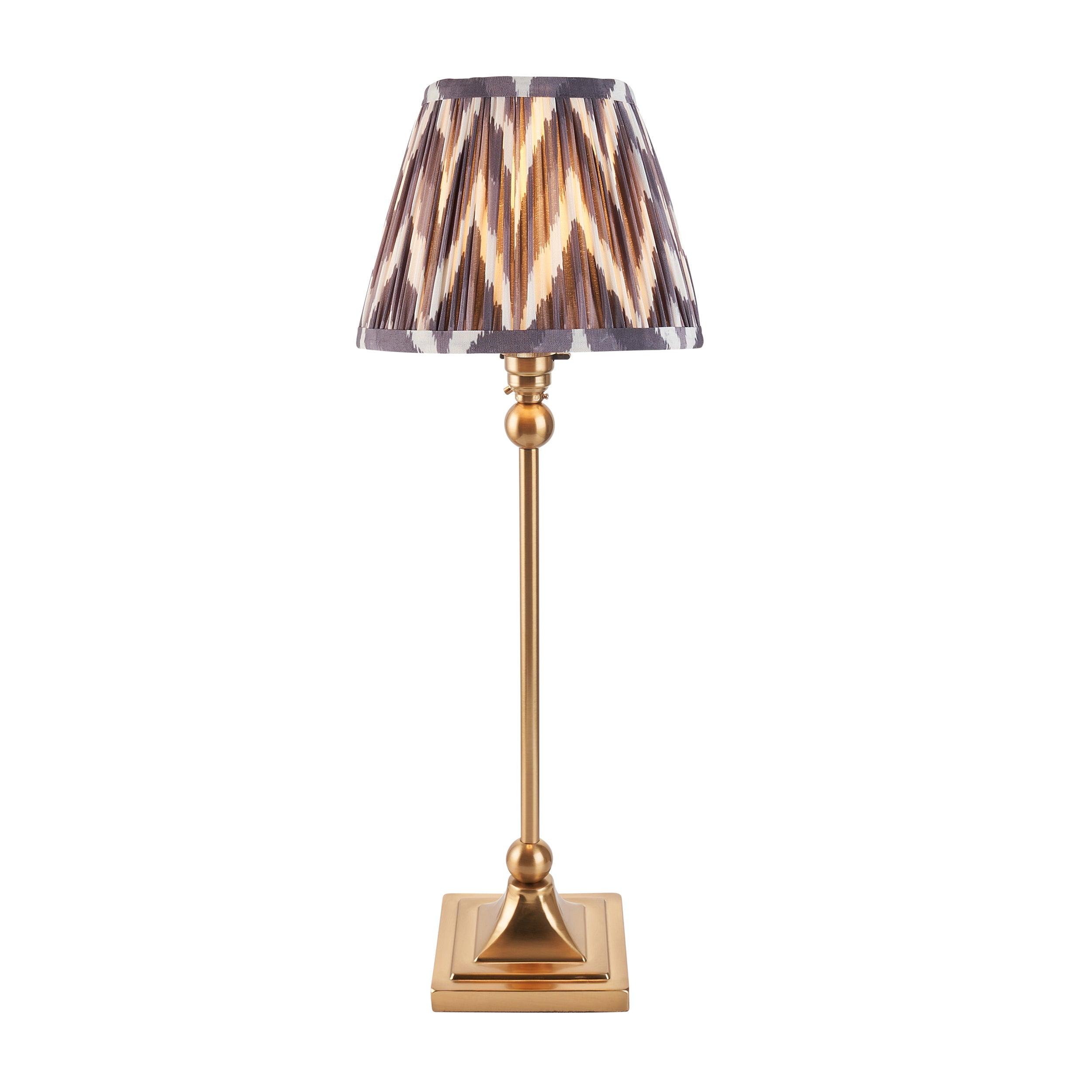 Santiago Small Brass Table Lamp With Grey Zigzag Shade