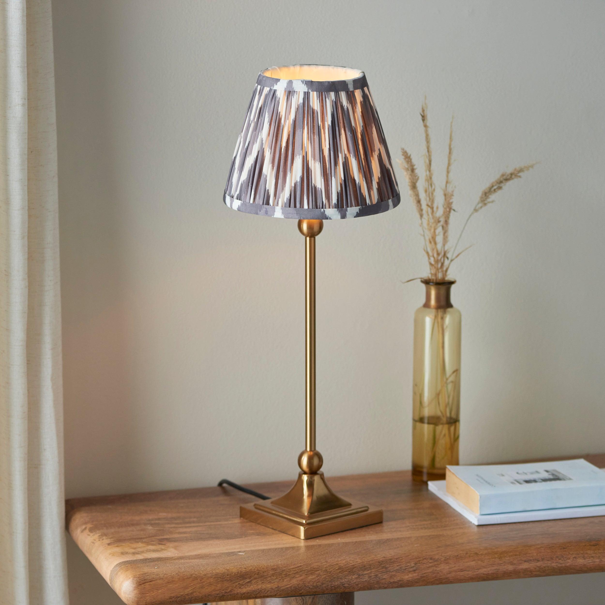 Santiago Small Brass Table Lamp With Grey Zigzag Shade