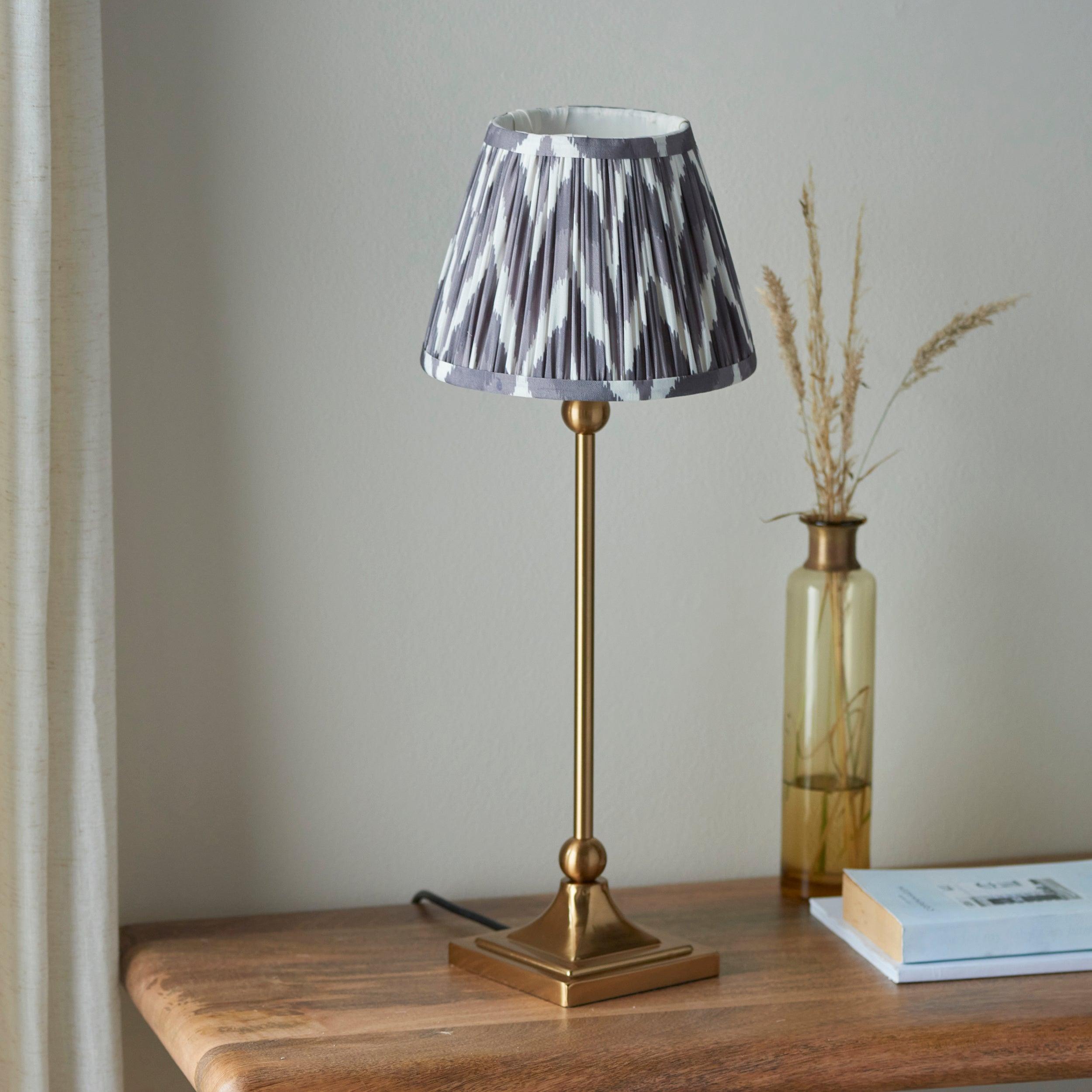 Santiago Small Brass Table Lamp With Grey Zigzag Shade