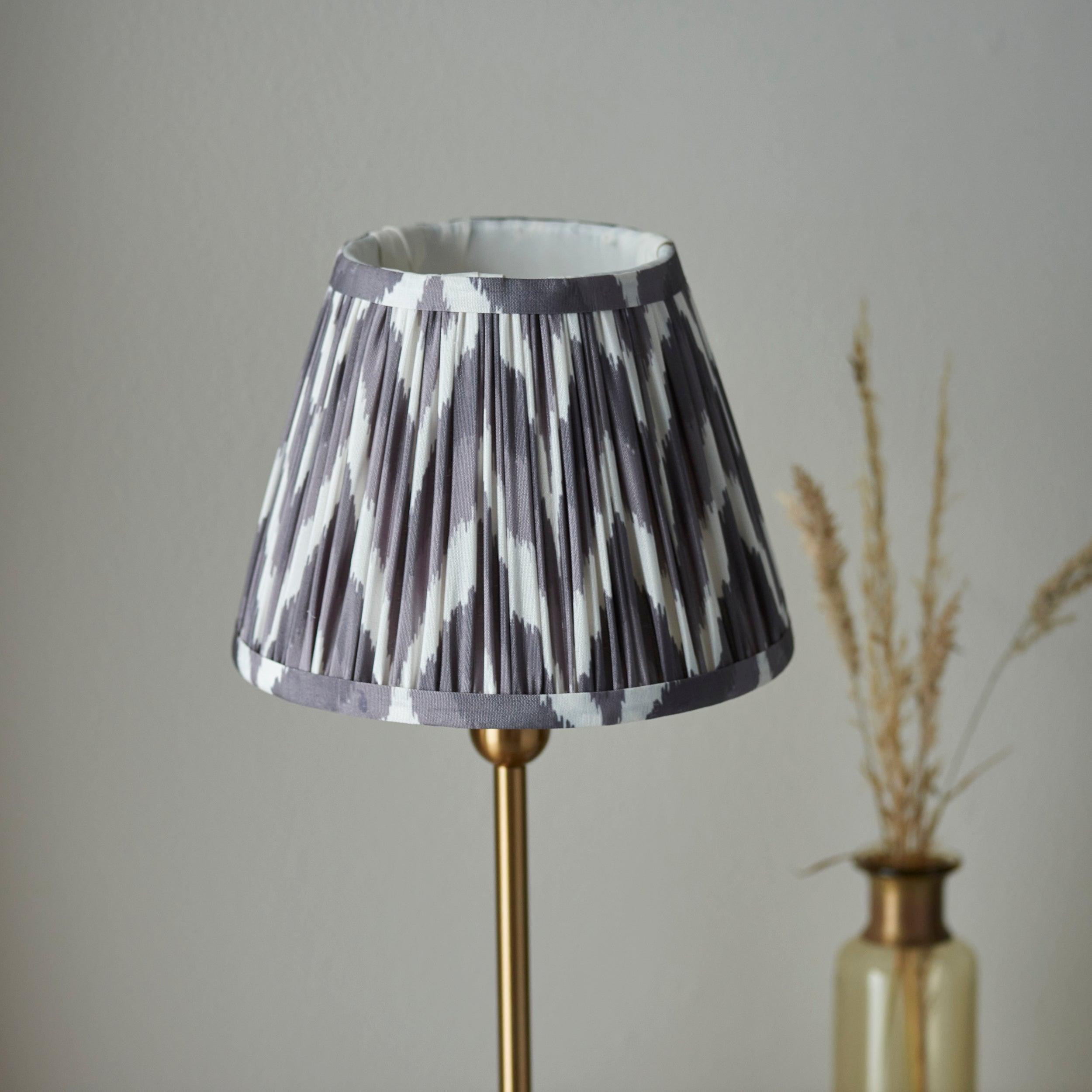Santiago Small Brass Table Lamp With Grey Zigzag Shade