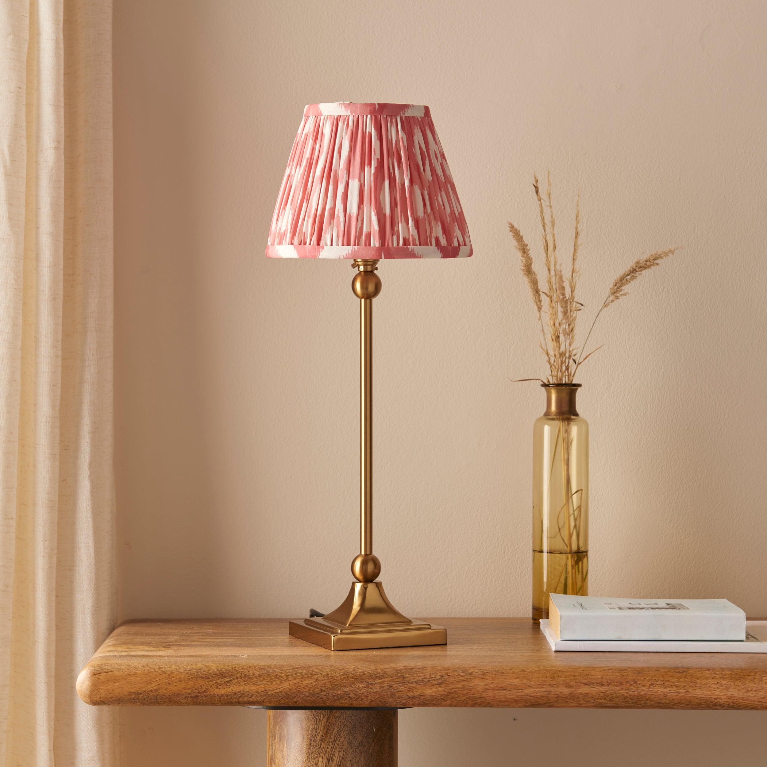 Santiago Small Brass Table Lamp With Pink Ikat Shade