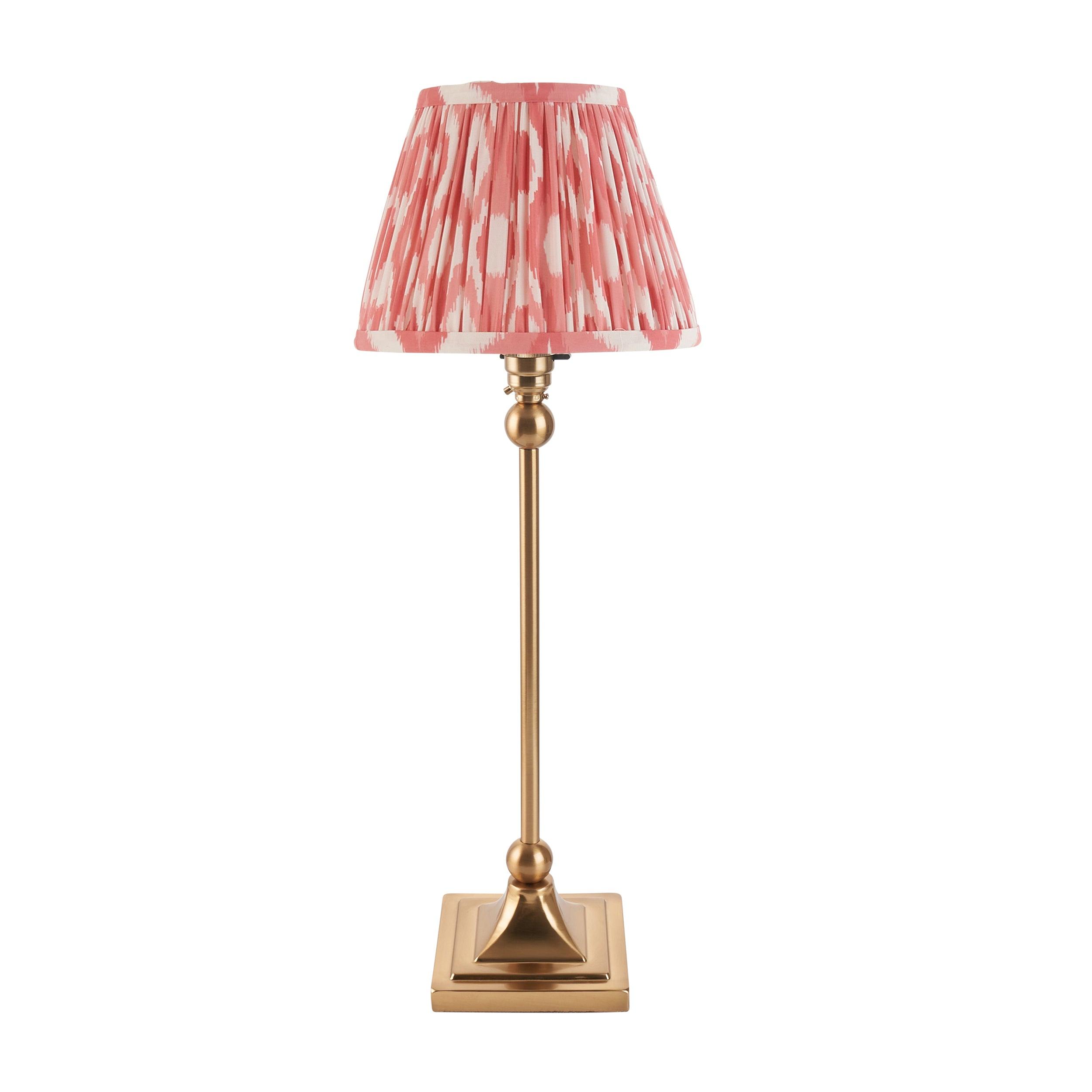 Santiago Small Brass Table Lamp With Pink Ikat Shade