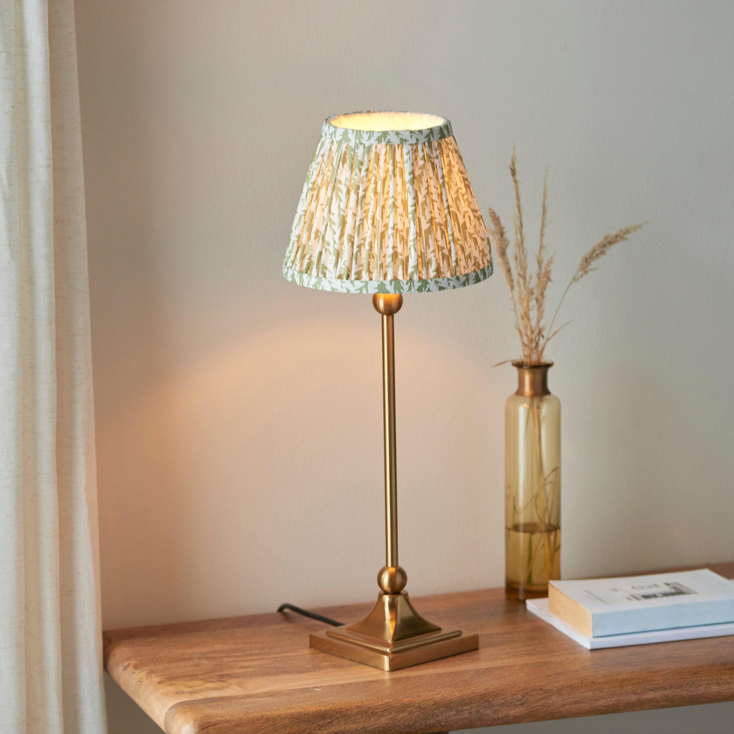 Santiago Small Brass Table Lamp With Green Leaf Shade