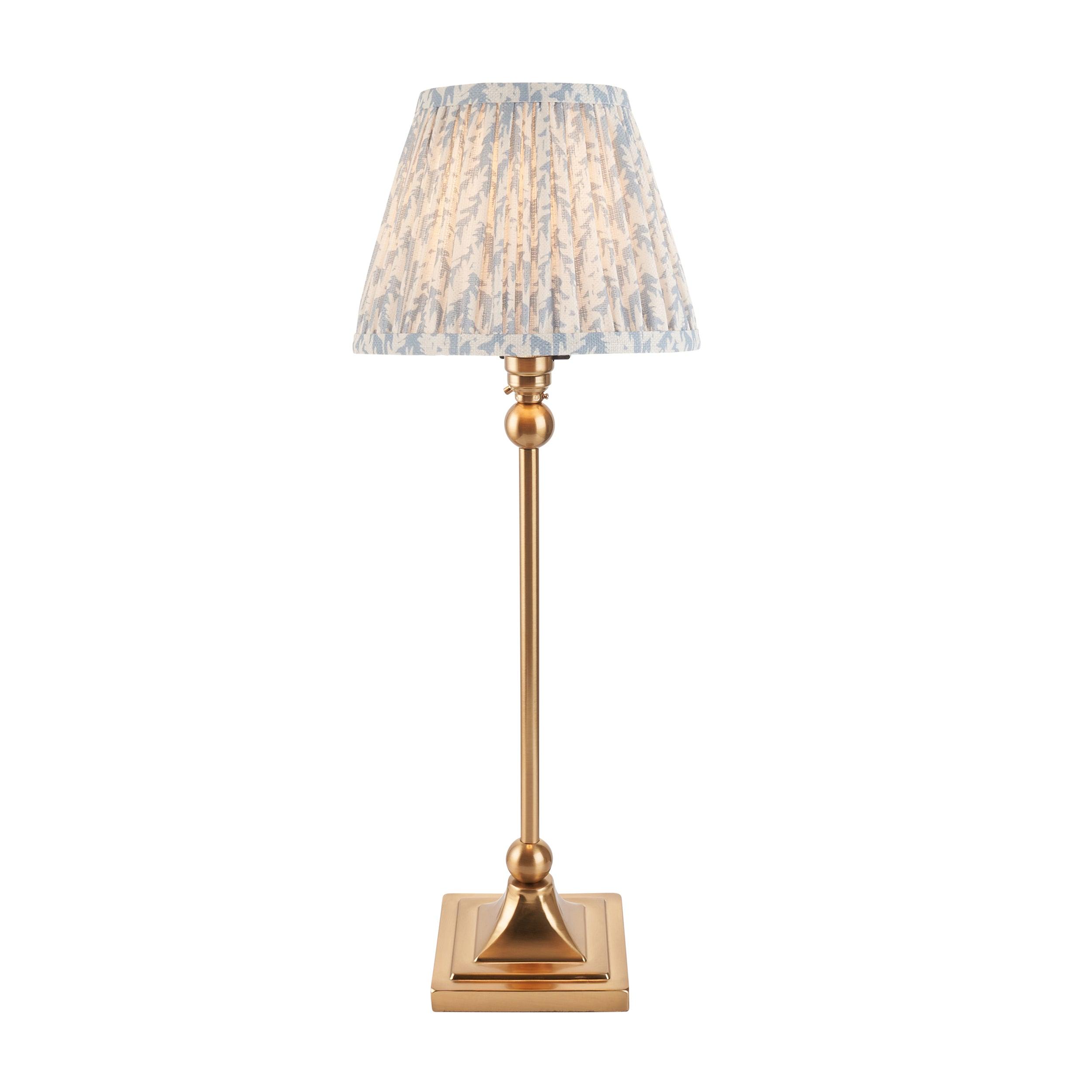 Santiago Small Brass Table Lamp With Blue Leaf Shade