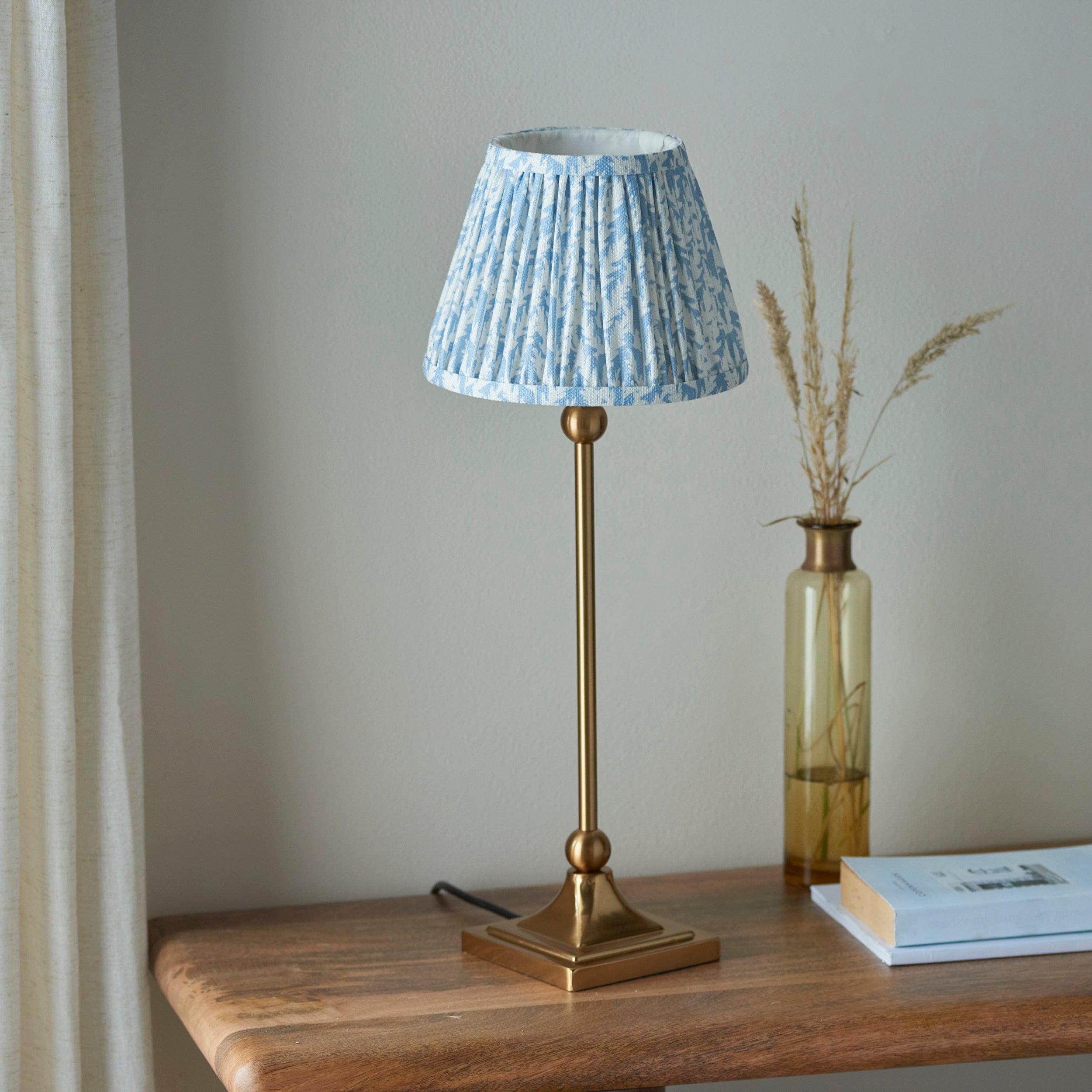 Santiago Small Brass Table Lamp With Blue Leaf Shade