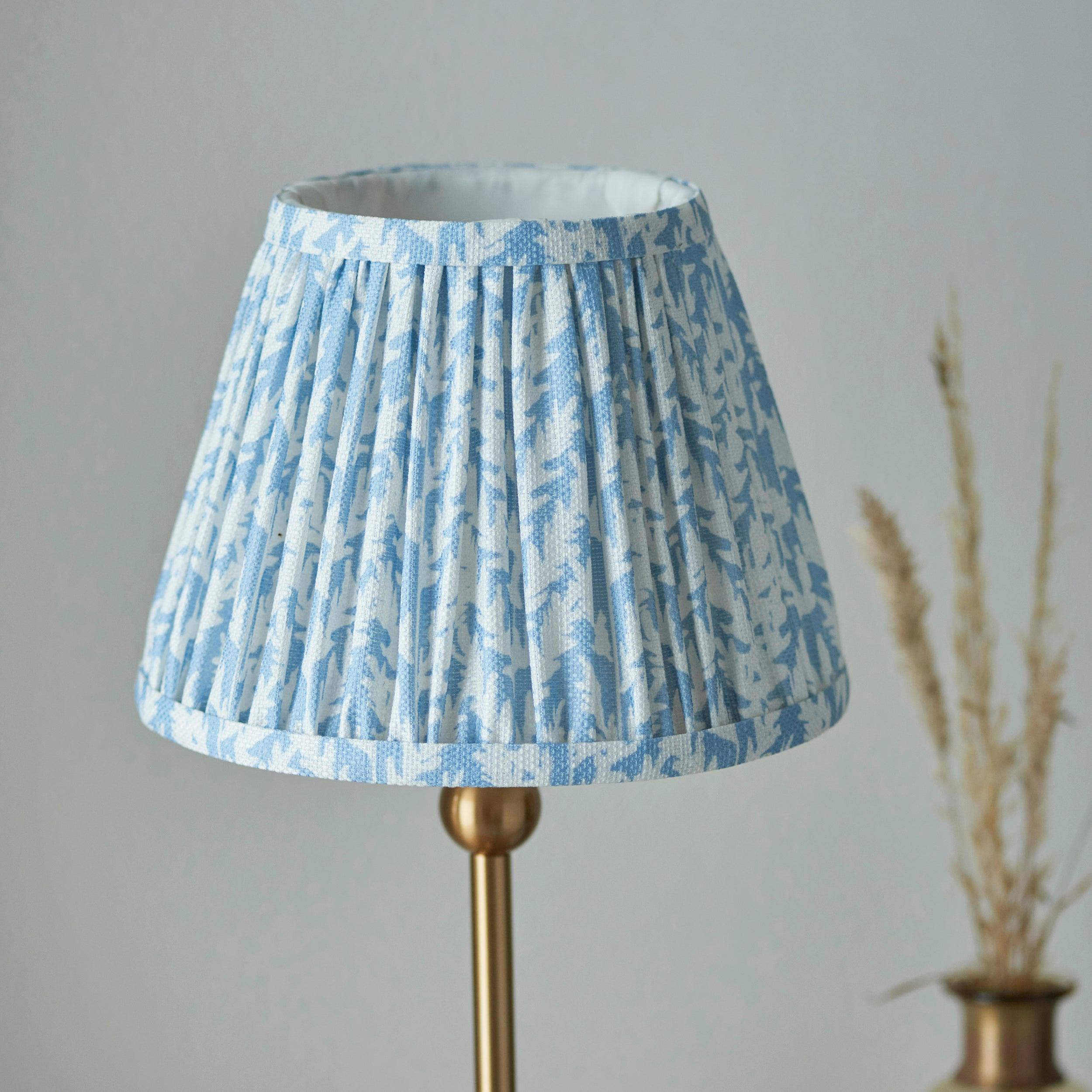 Santiago Small Brass Table Lamp With Blue Leaf Shade