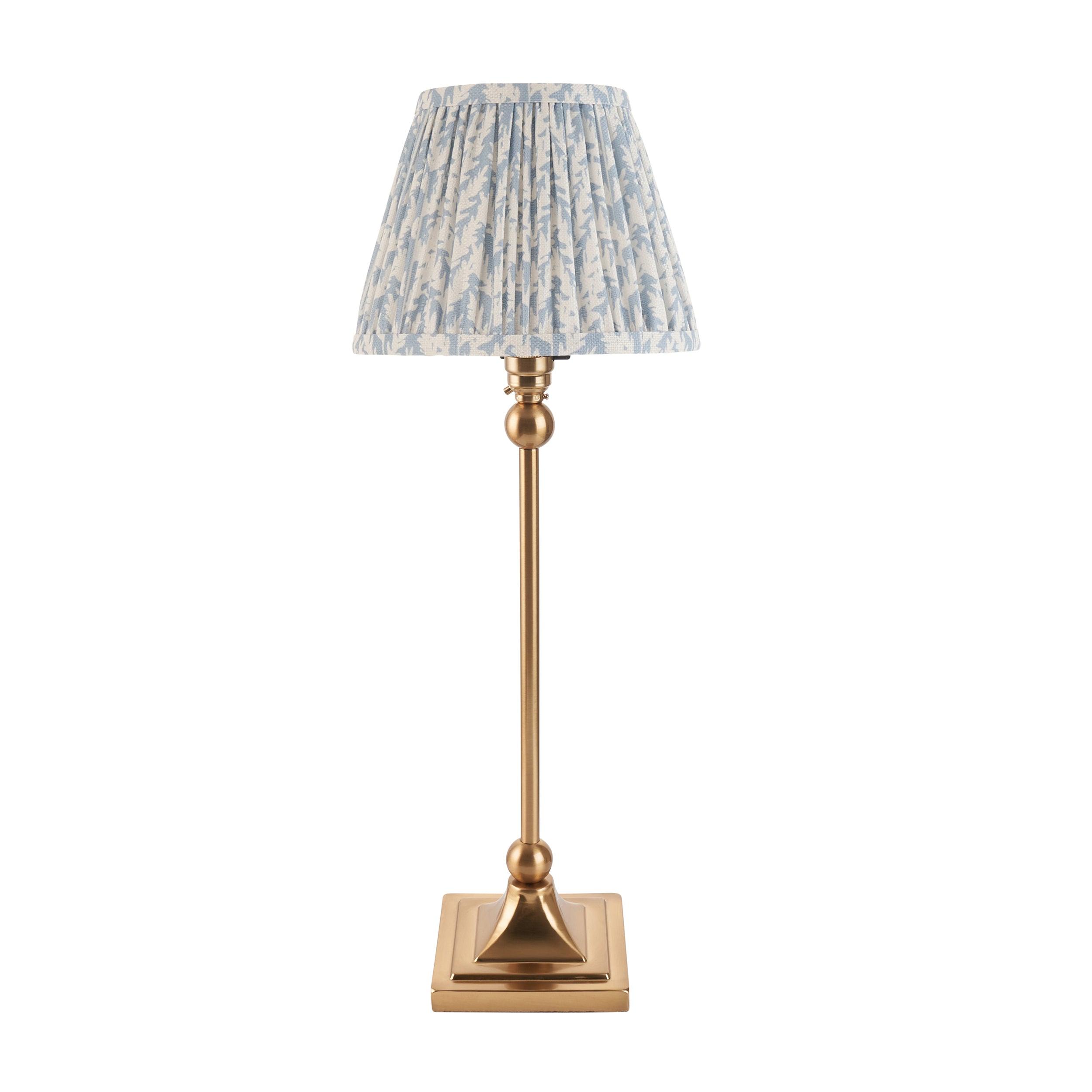 Santiago Small Brass Table Lamp With Blue Leaf Shade