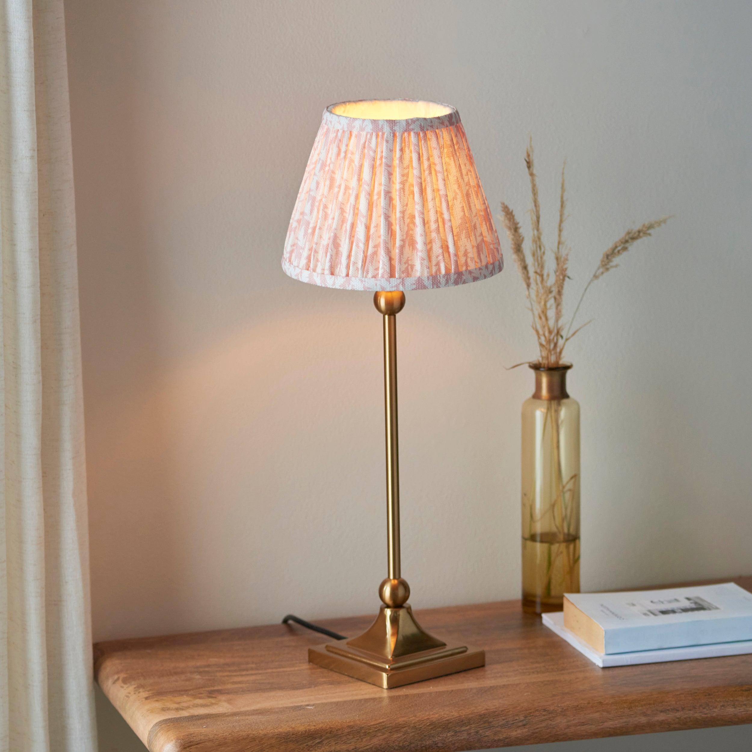 Santiago Small Brass Table Lamp With Peachy Leaf Shade
