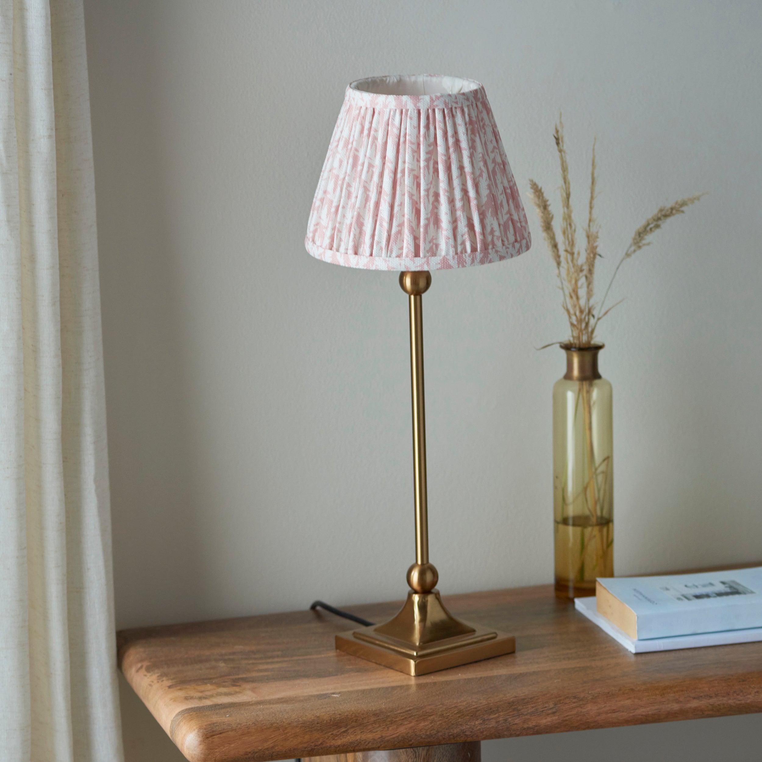 Santiago Small Brass Table Lamp With Peachy Leaf Shade