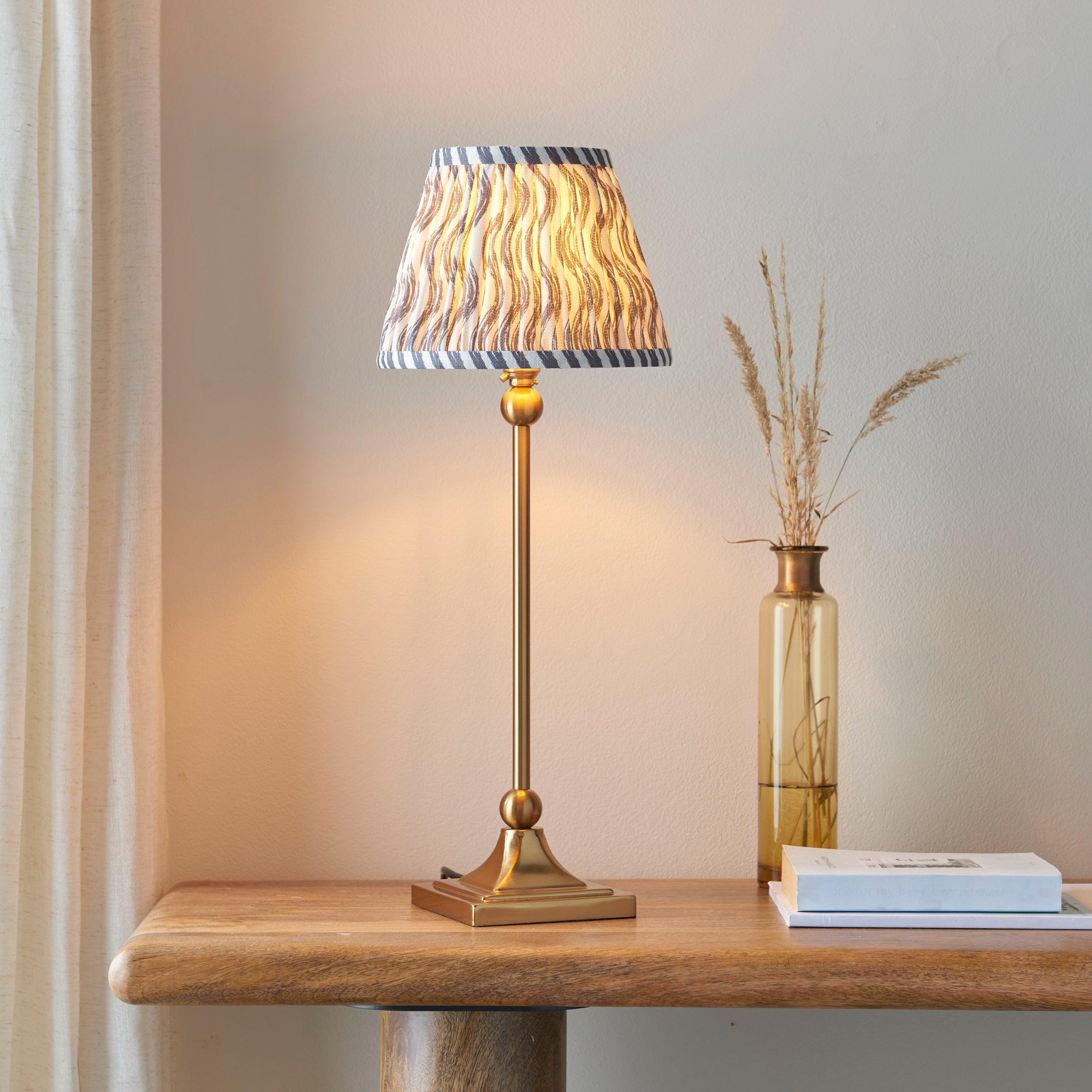 Santiago Small Brass Table Lamp With Grey Ripple Shade