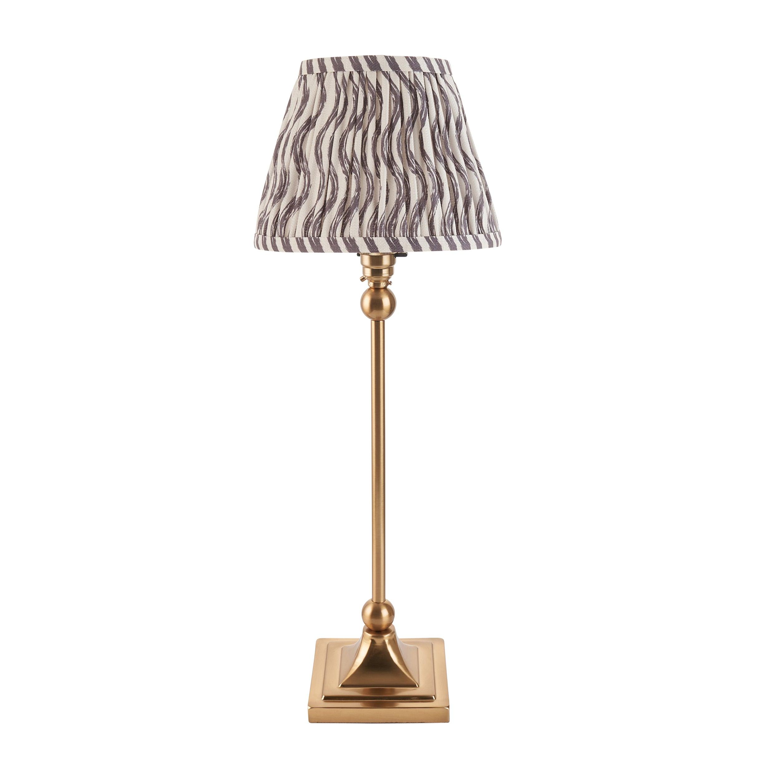 Santiago Small Brass Table Lamp With Grey Ripple Shade