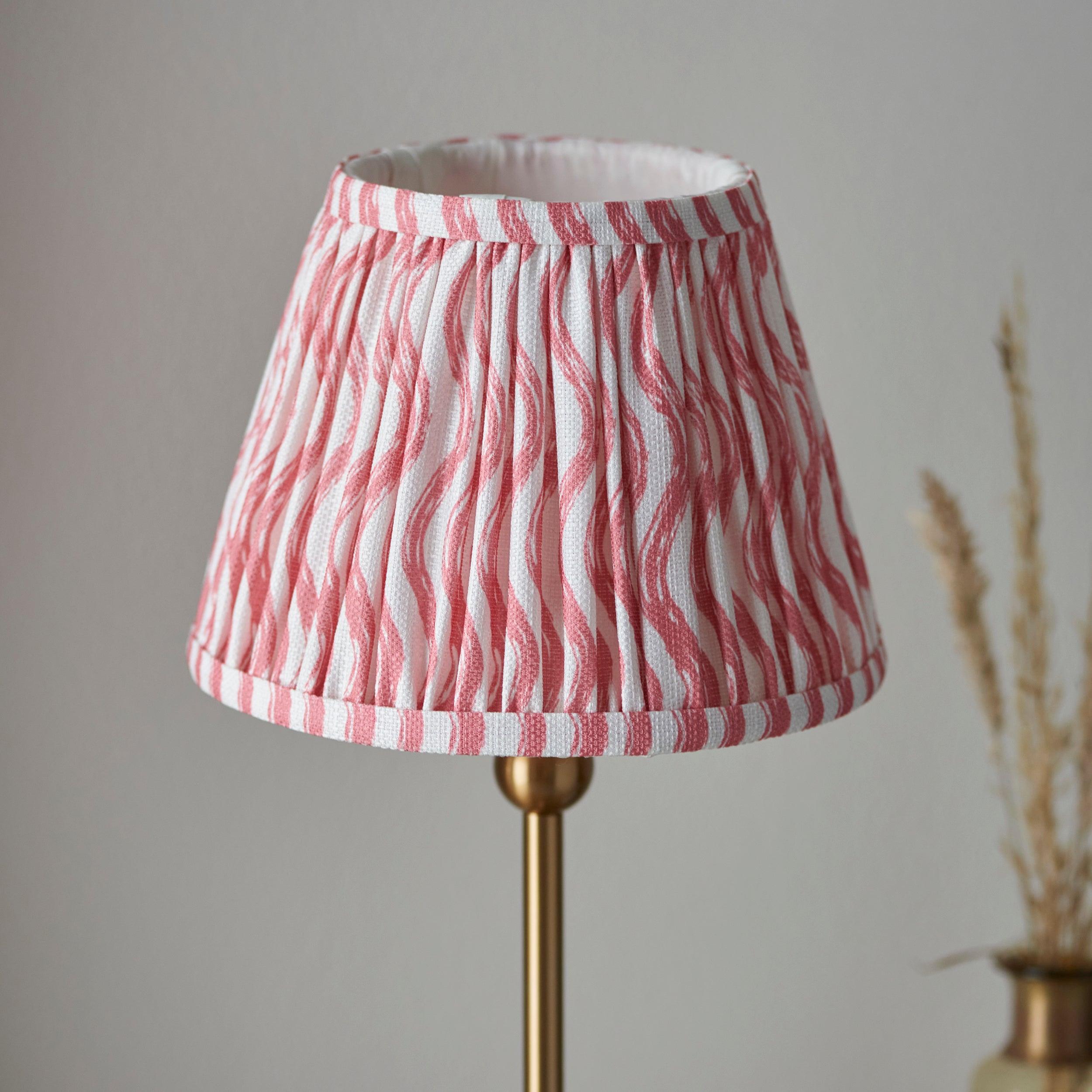 Santiago Small Brass Table Lamp With Pink Ripple Shade