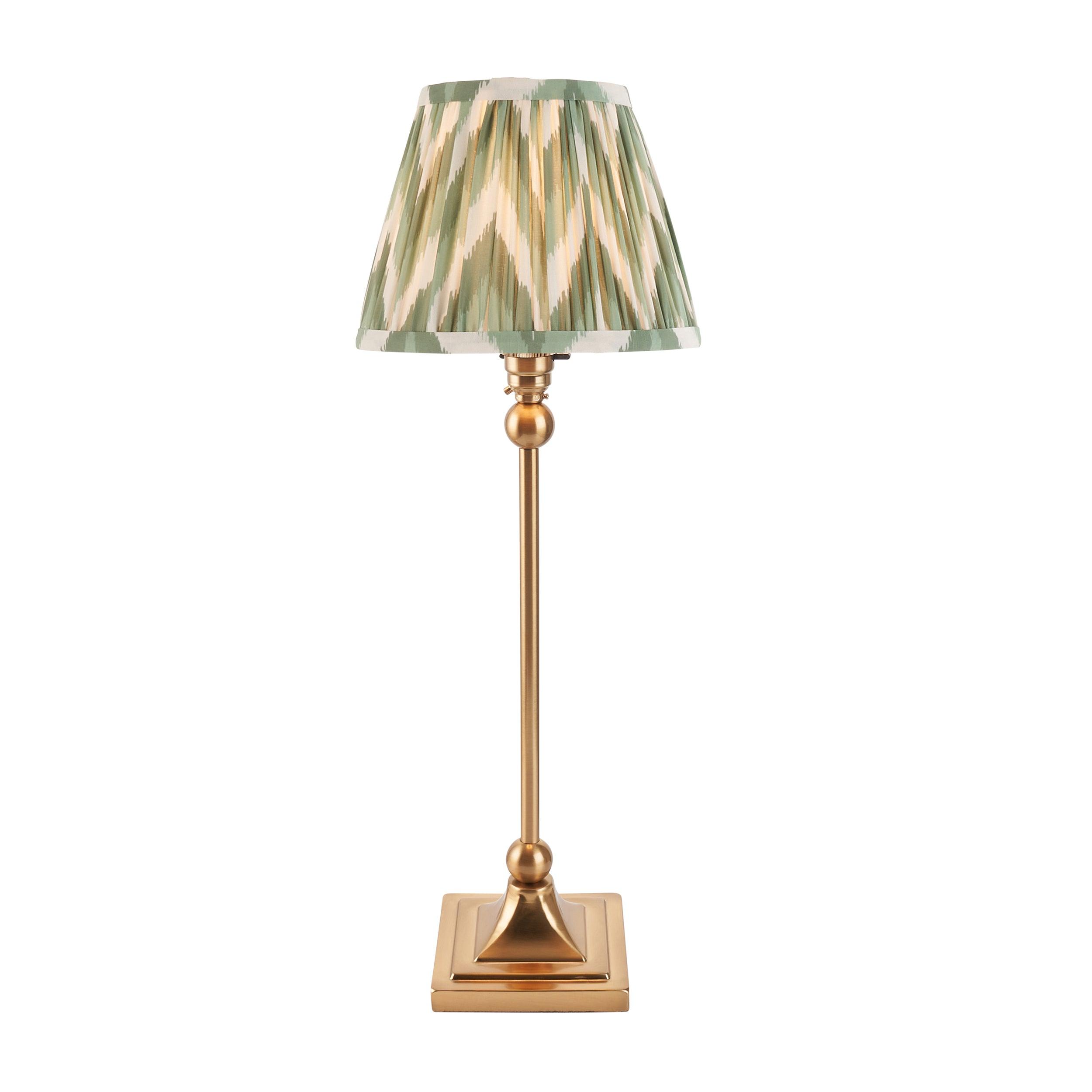 Santiago Small Brass Table Lamp With Green Zigzag Shade