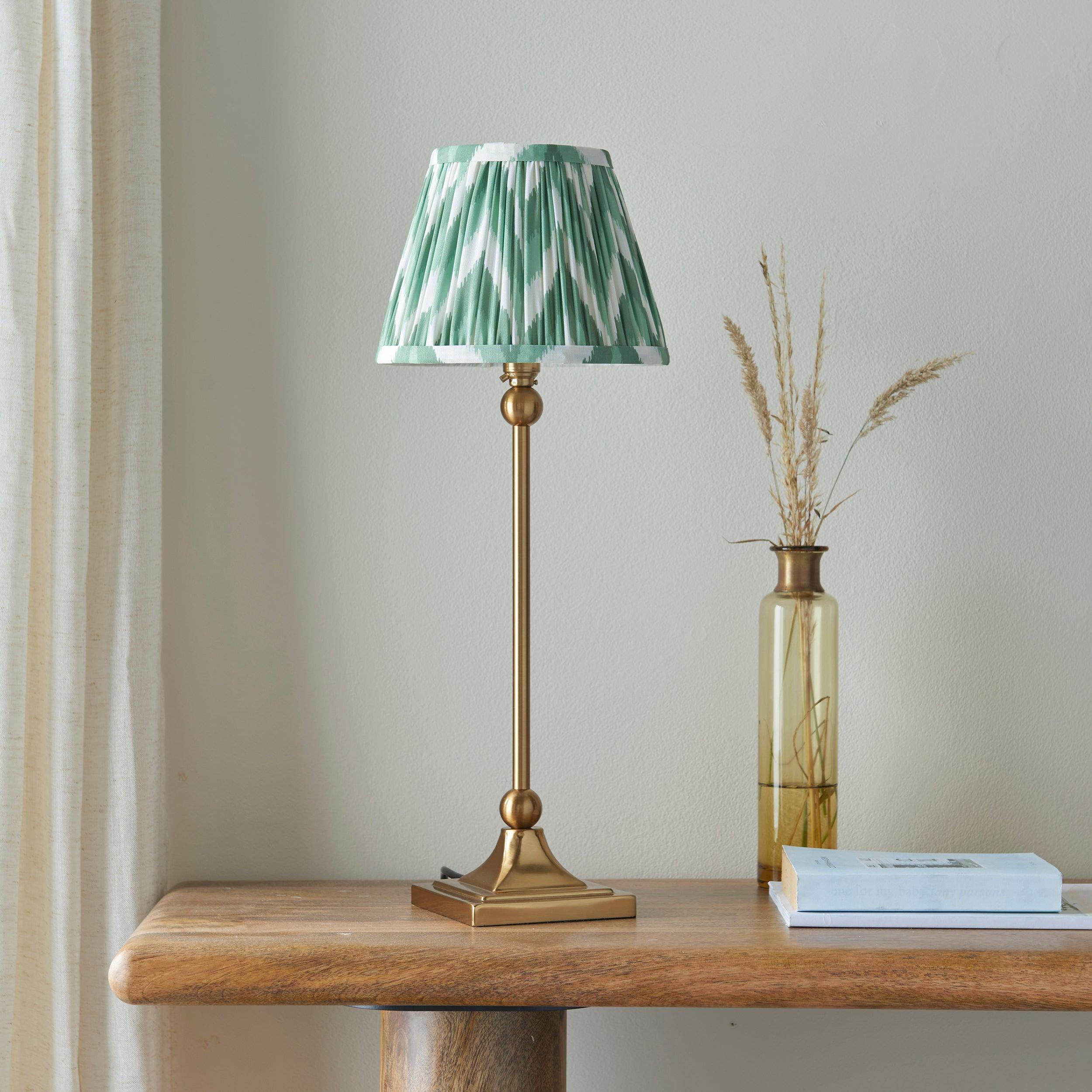 Santiago Small Brass Table Lamp With Green Zigzag Shade