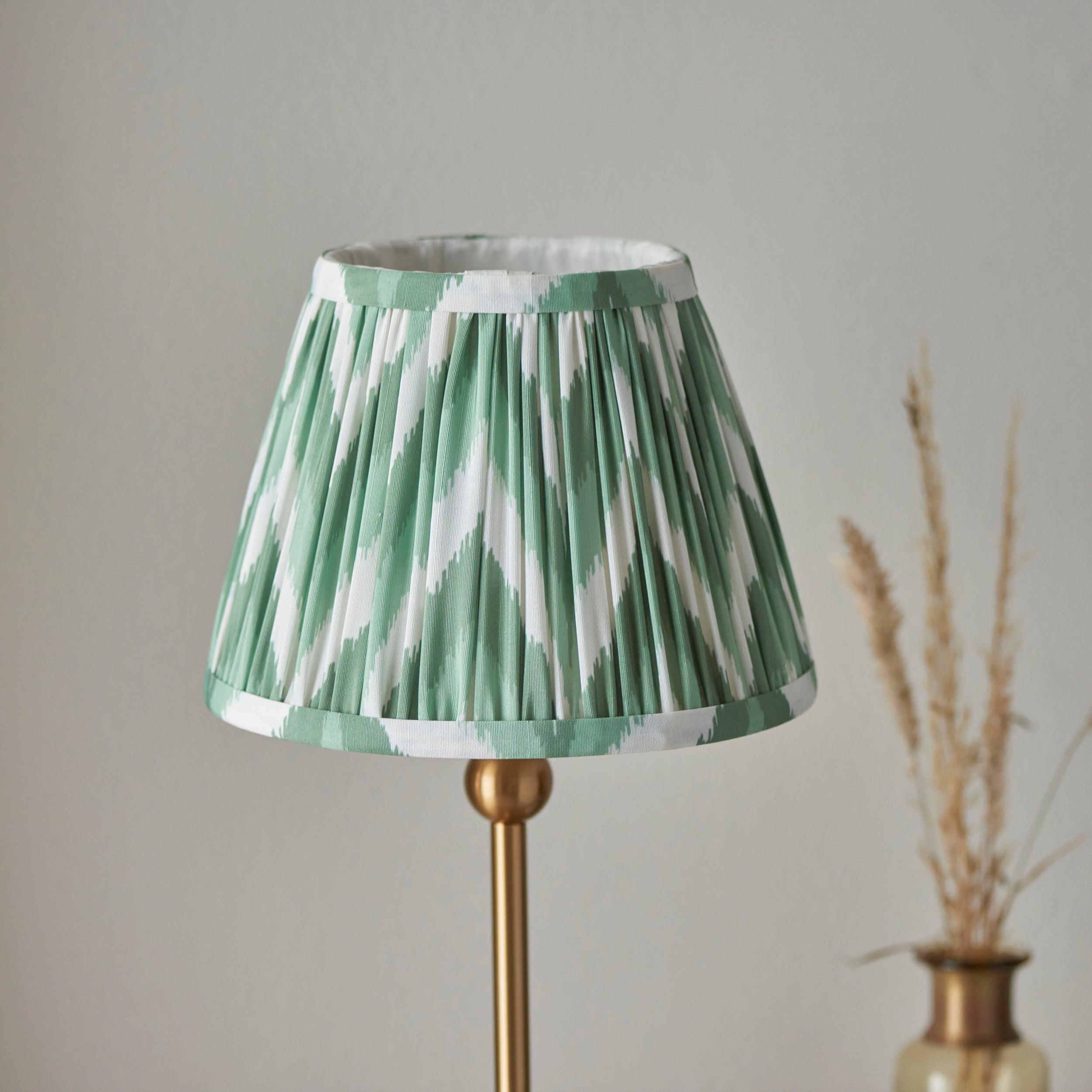 Santiago Small Brass Table Lamp With Green Zigzag Shade