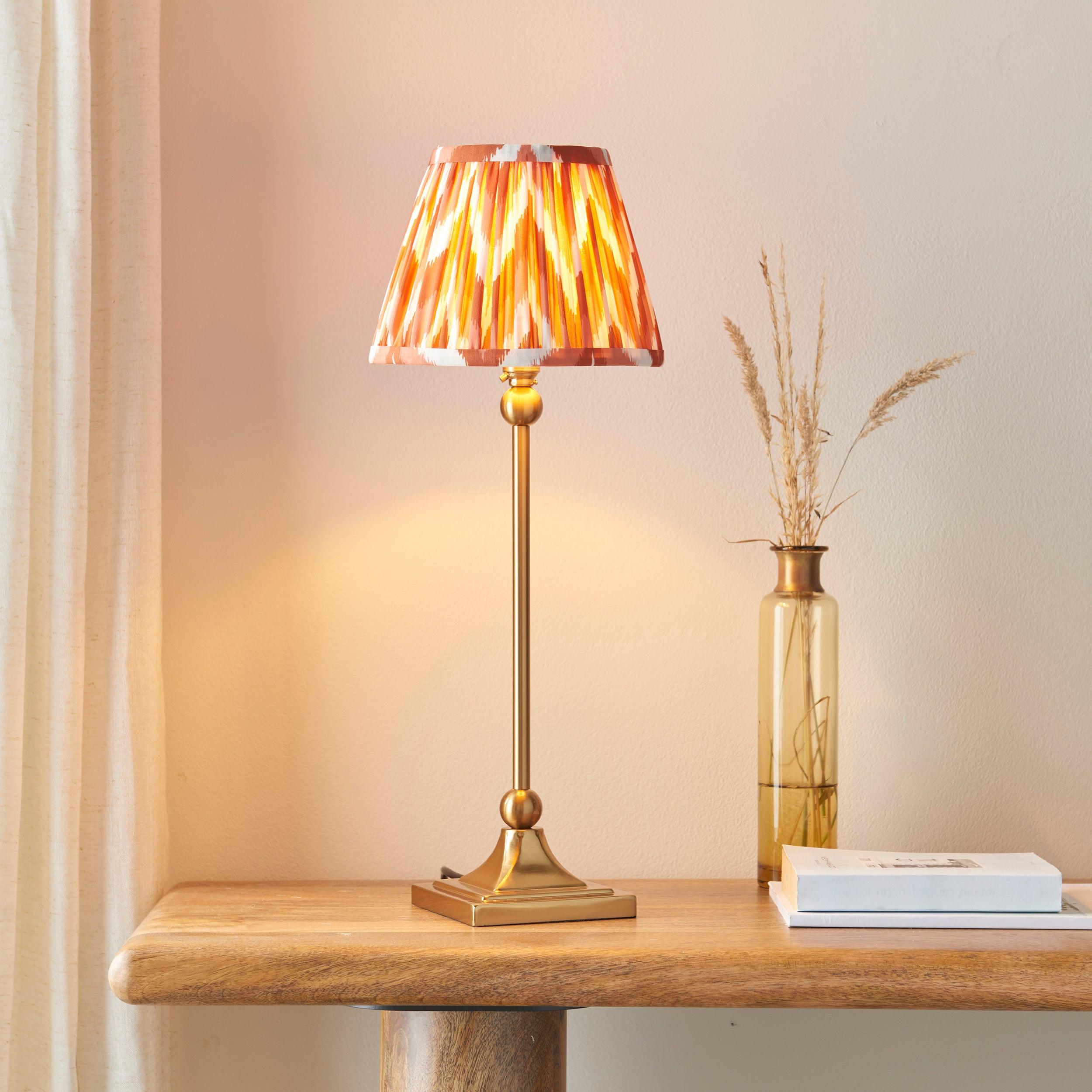 Santiago Small Brass Table Lamp With Orange Zigzag Shade