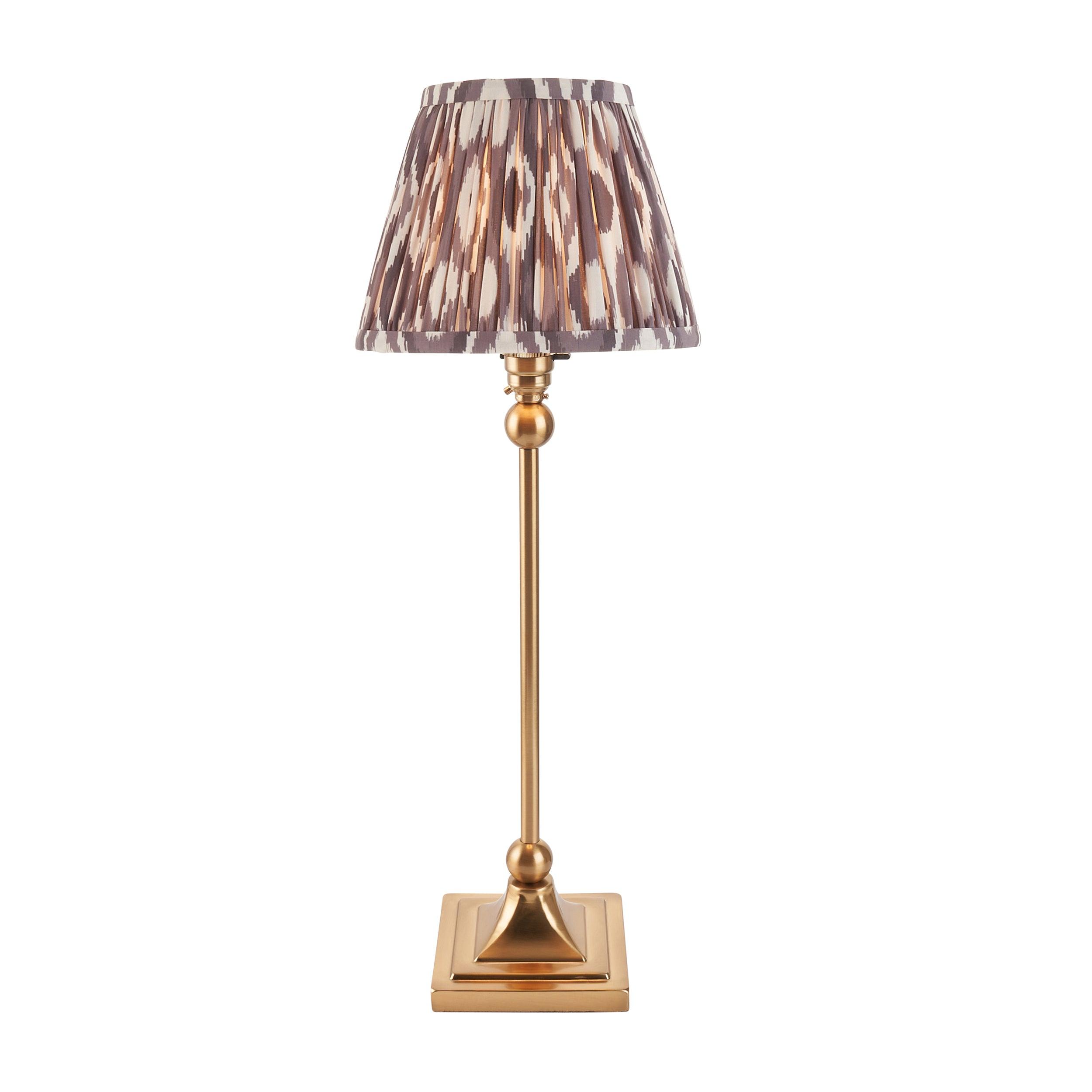 Santiago Small Brass Table Lamp With Grey Ikat Shade