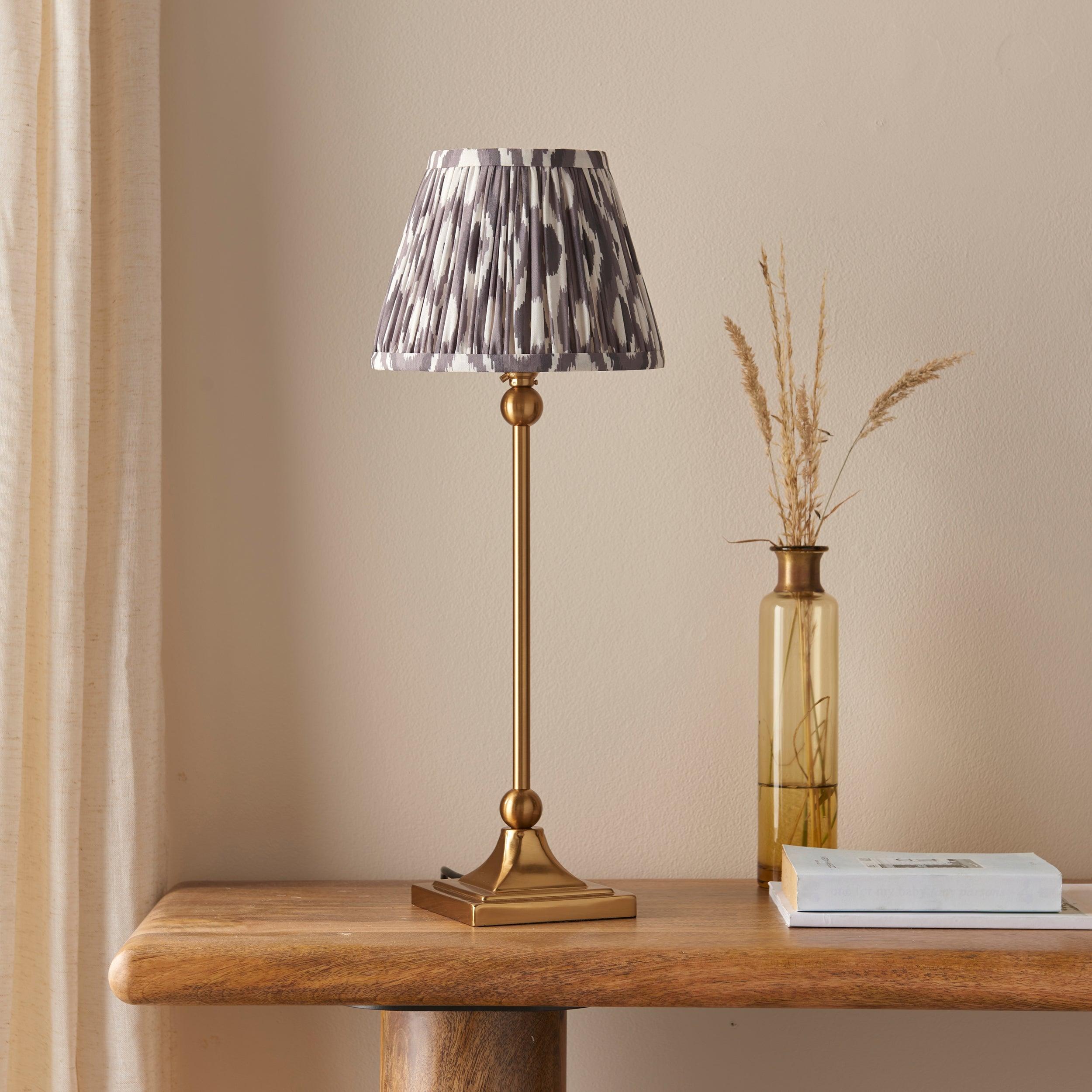 Santiago Small Brass Table Lamp With Grey Ikat Shade