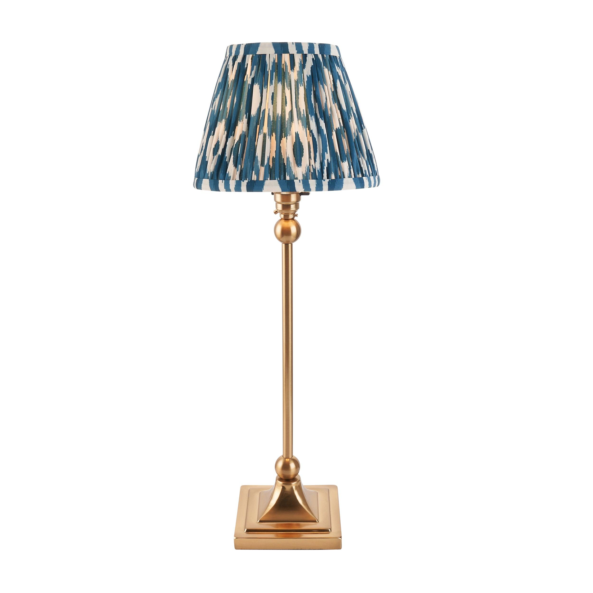 Santiago Small Brass Table Lamp With Blue Ikay Shade