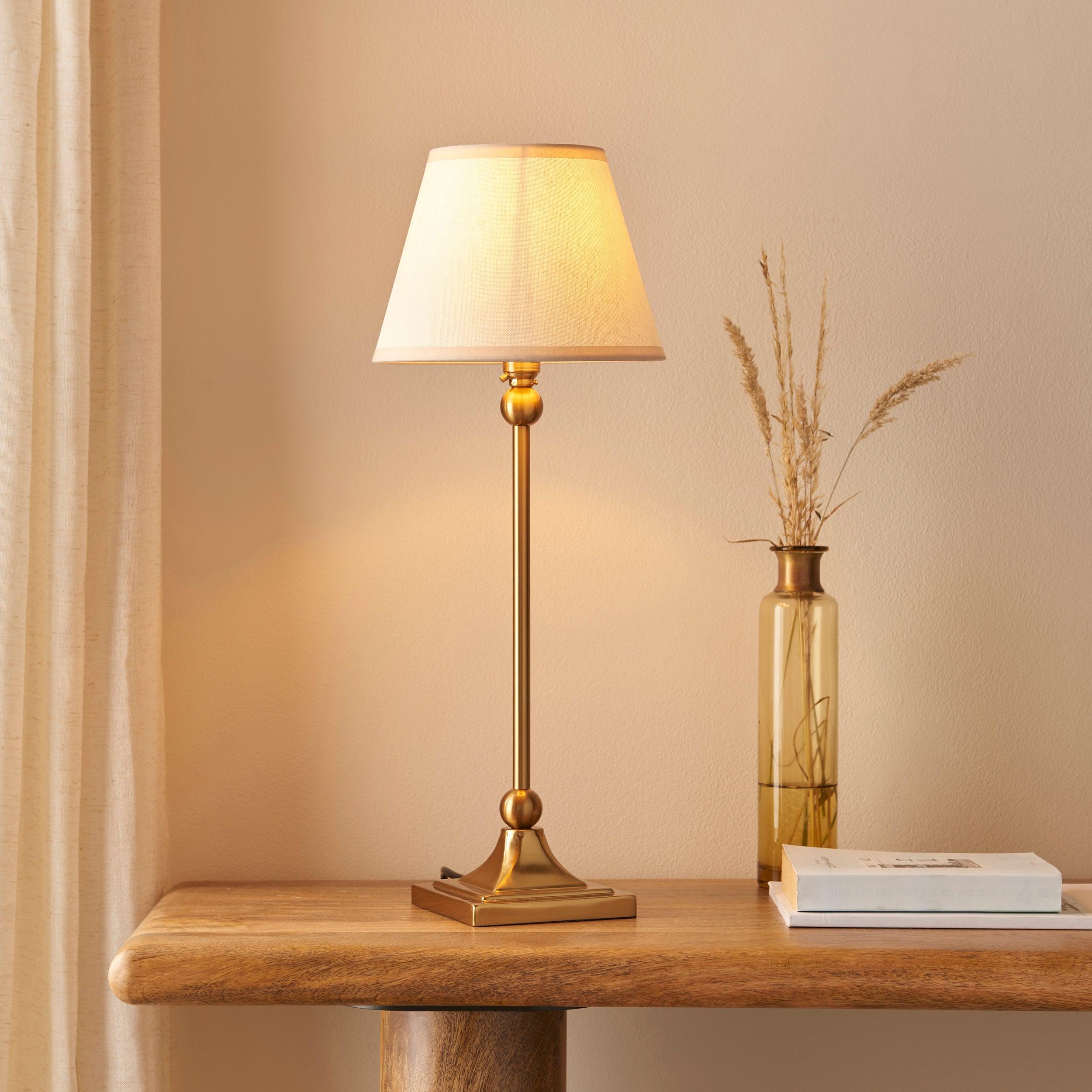 Santiago Small Brass Table Lamp With White Ivy Shade