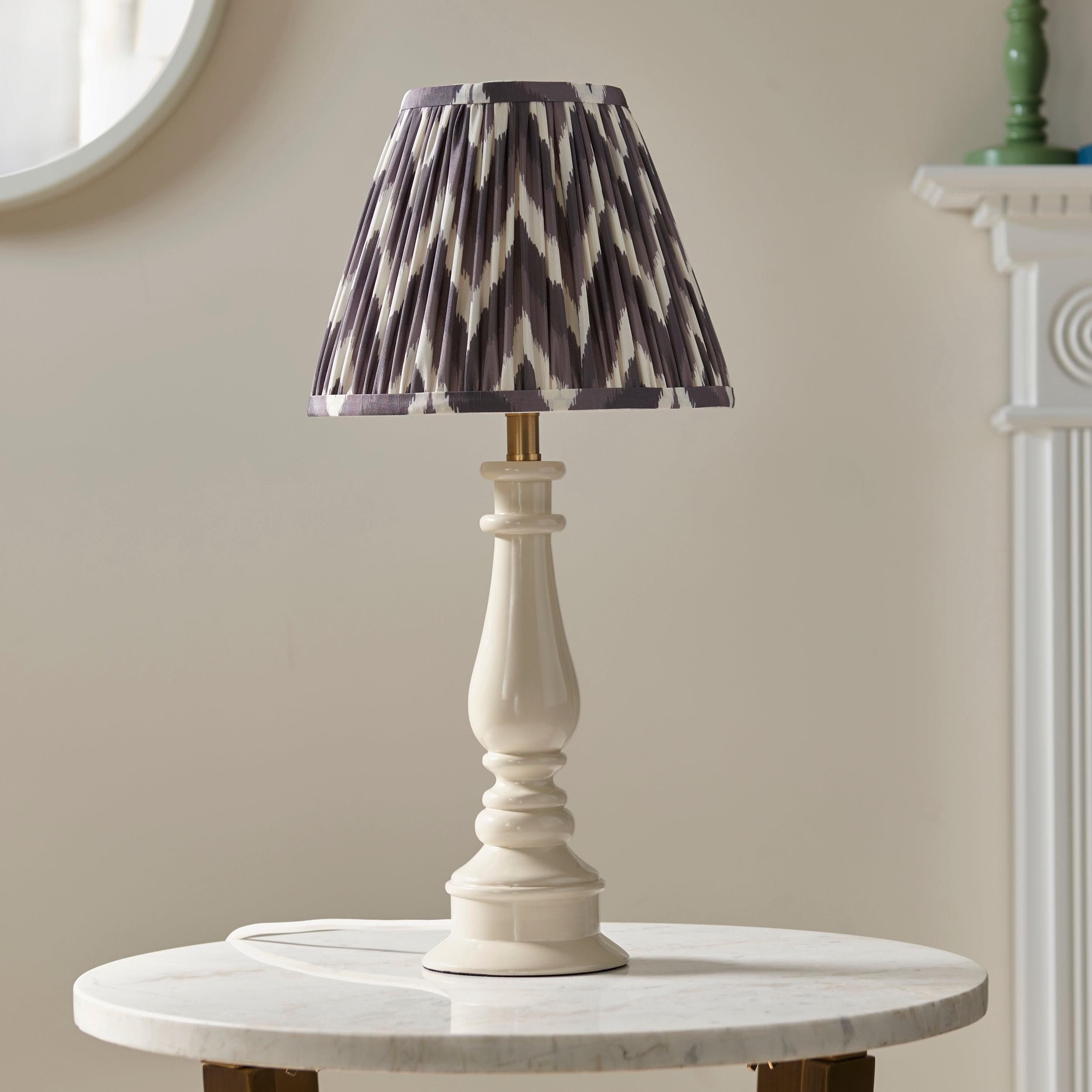 Myrtle White Table Lamp & Zigzag 25cm Pearl Grey Shade