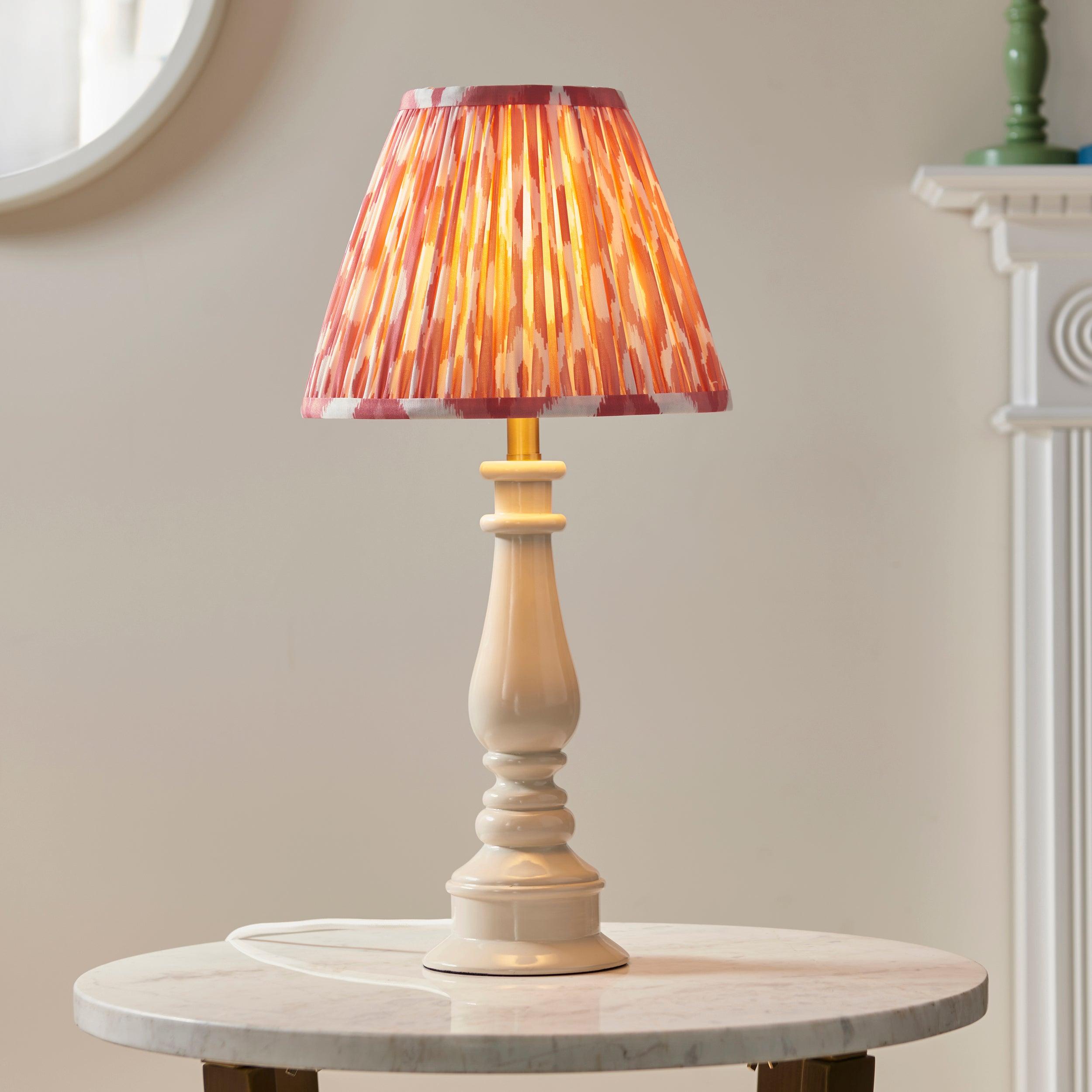 Myrtle White Table Lamp & Ikat 25cm Coral Pink Shade