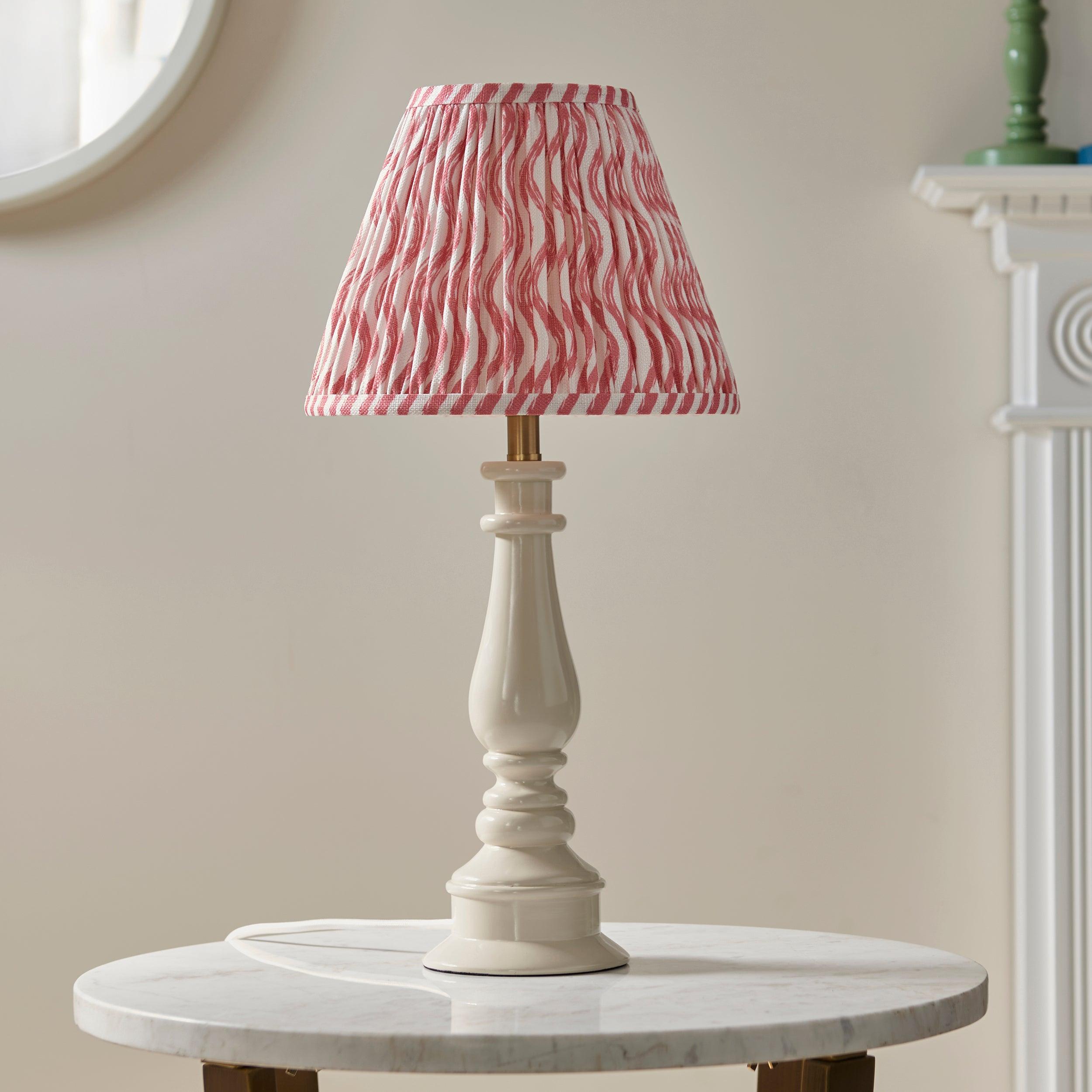 Myrtle White Table Lamp & Ripple 25cm Coral Pink Shade