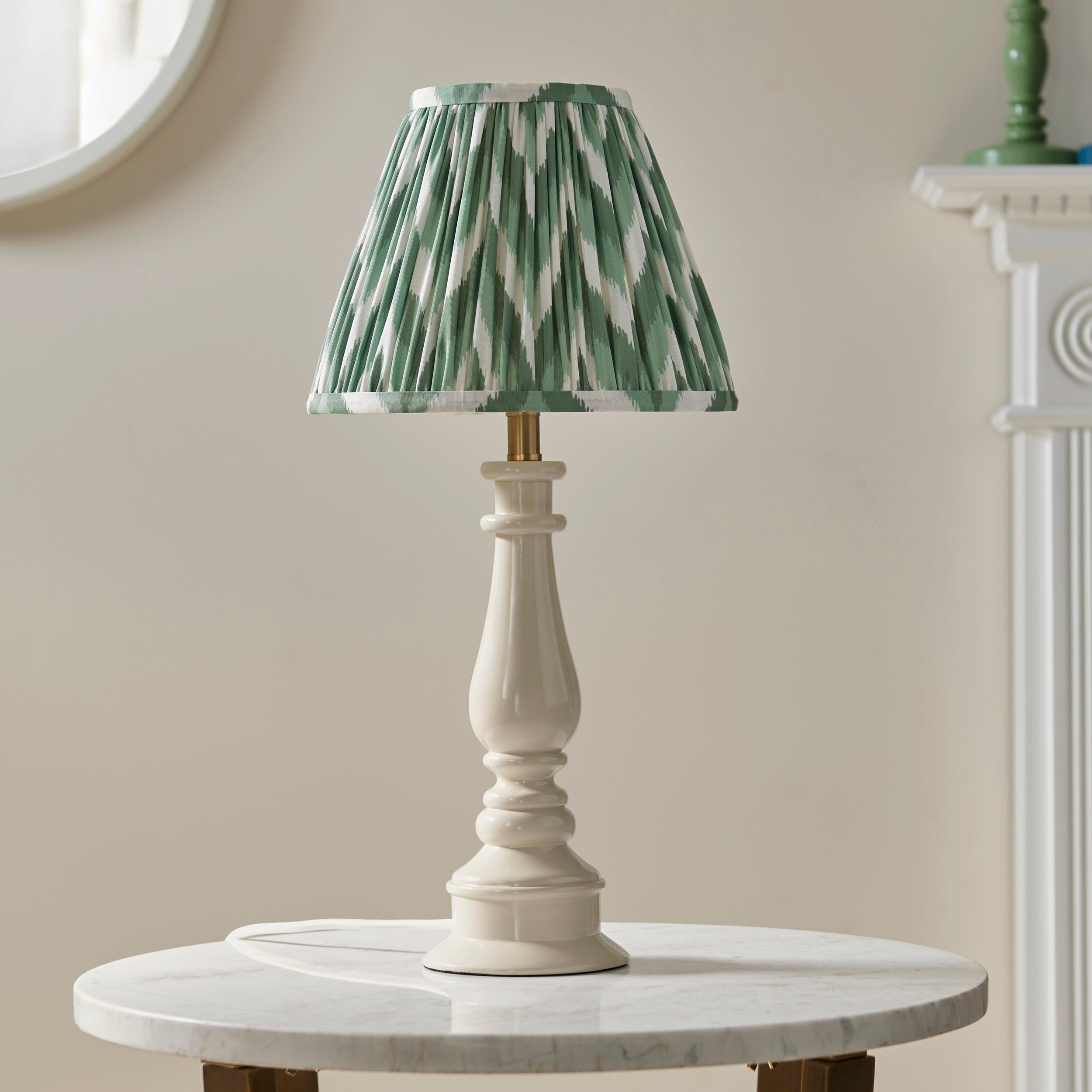 Myrtle White Table Lamp & Zigzag 25cm Cotswold Green Shade