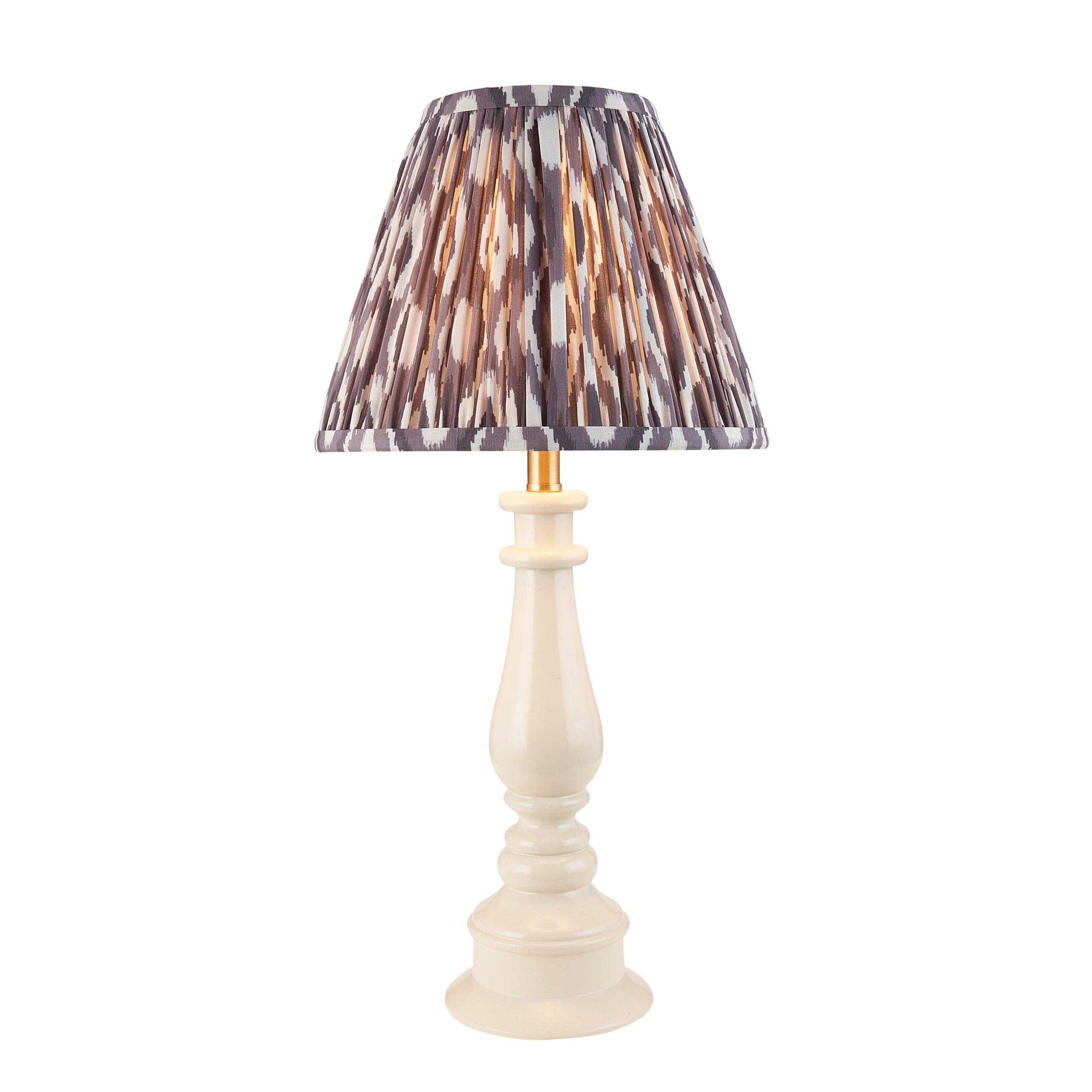 Myrtle White Table Lamp & Ikat 25cm Pearl Grey Shade