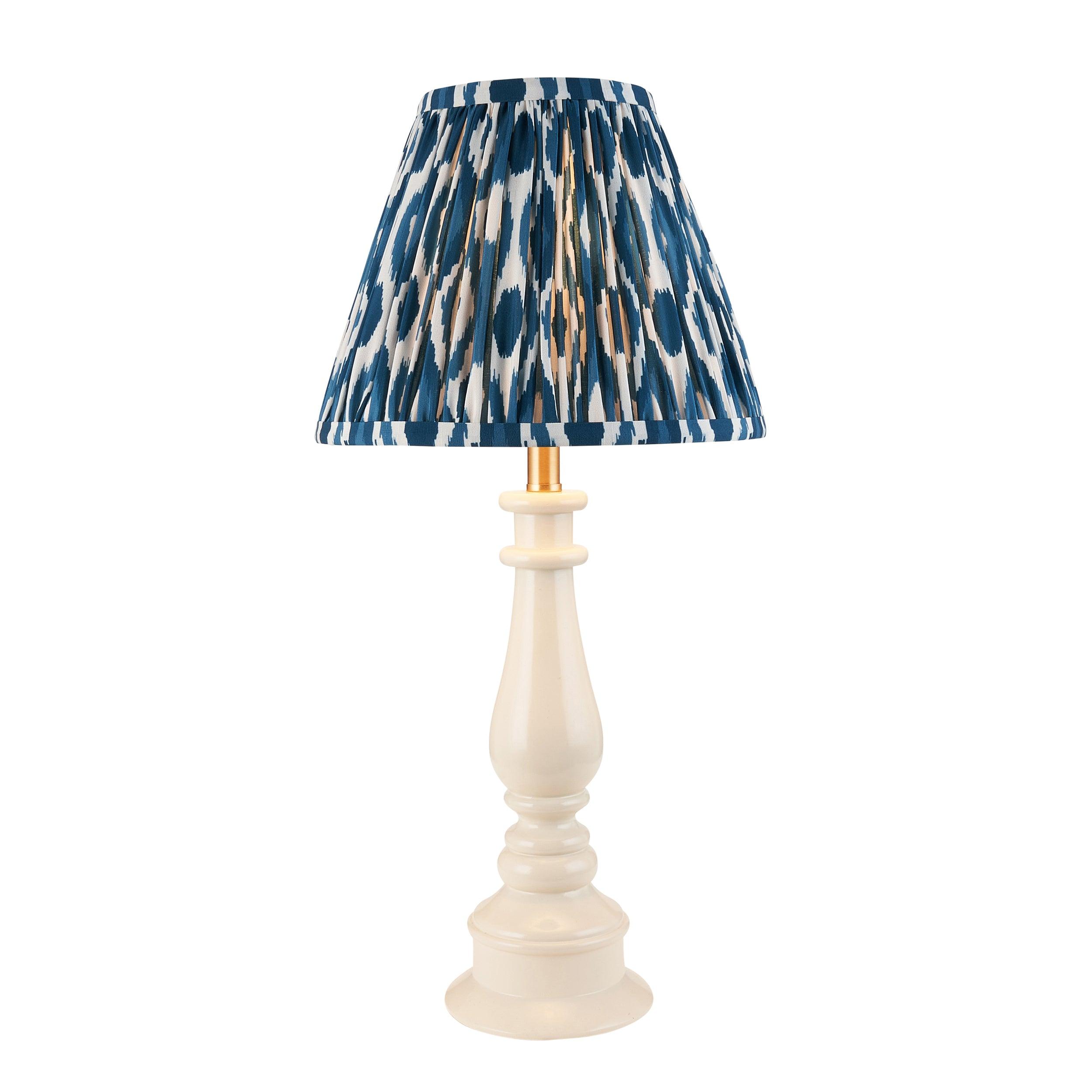 Myrtle White Table Lamp & Ikat 25cm Marlin Blue Shade