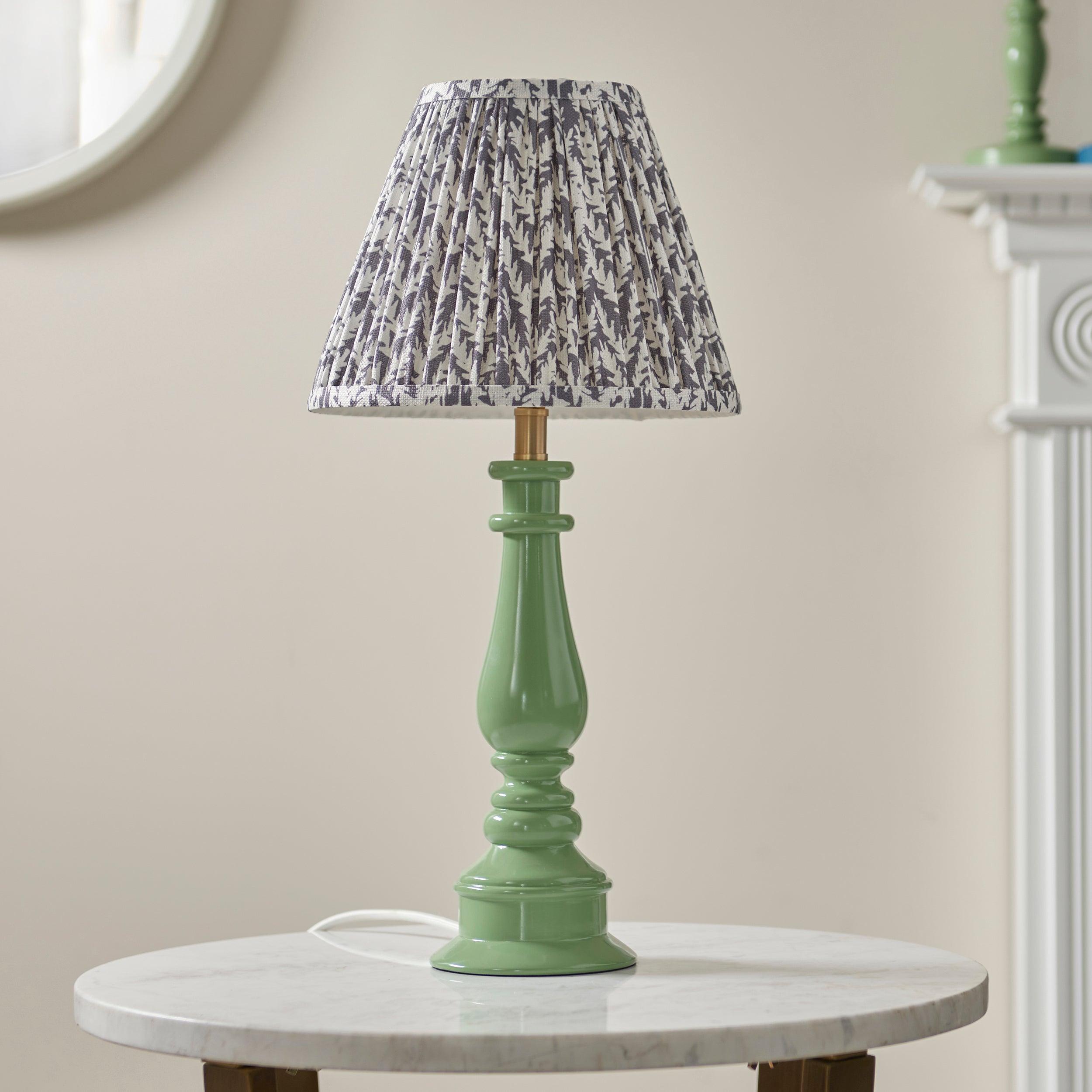 Myrtle Green Table Lamp & Leaf 25cm Pearl Grey Shade