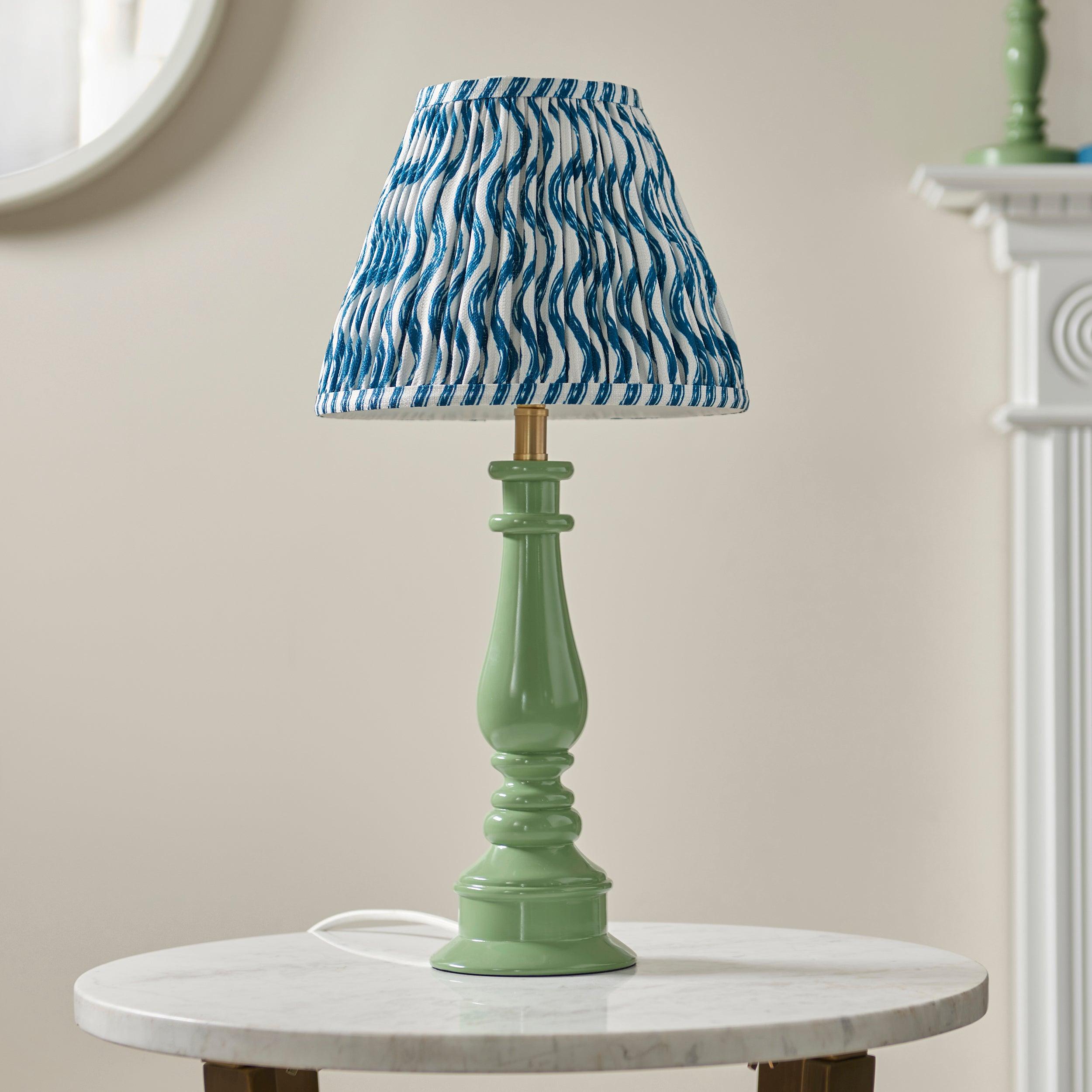 Myrtle Green Table Lamp & Ripple 25cm Marlin Blue Shade